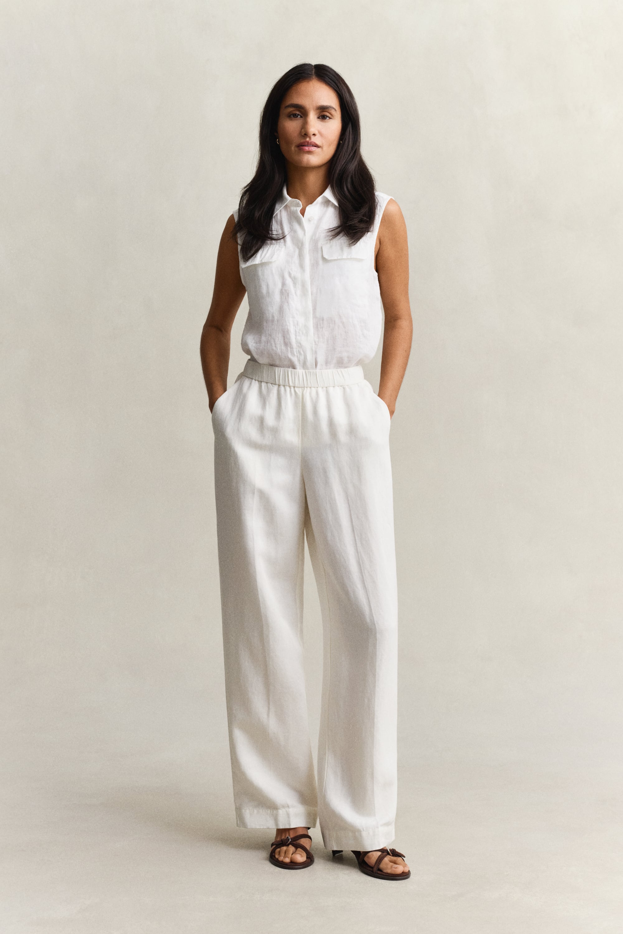 Gant Women's Off White Linen Blend Pants (38) Eggshell