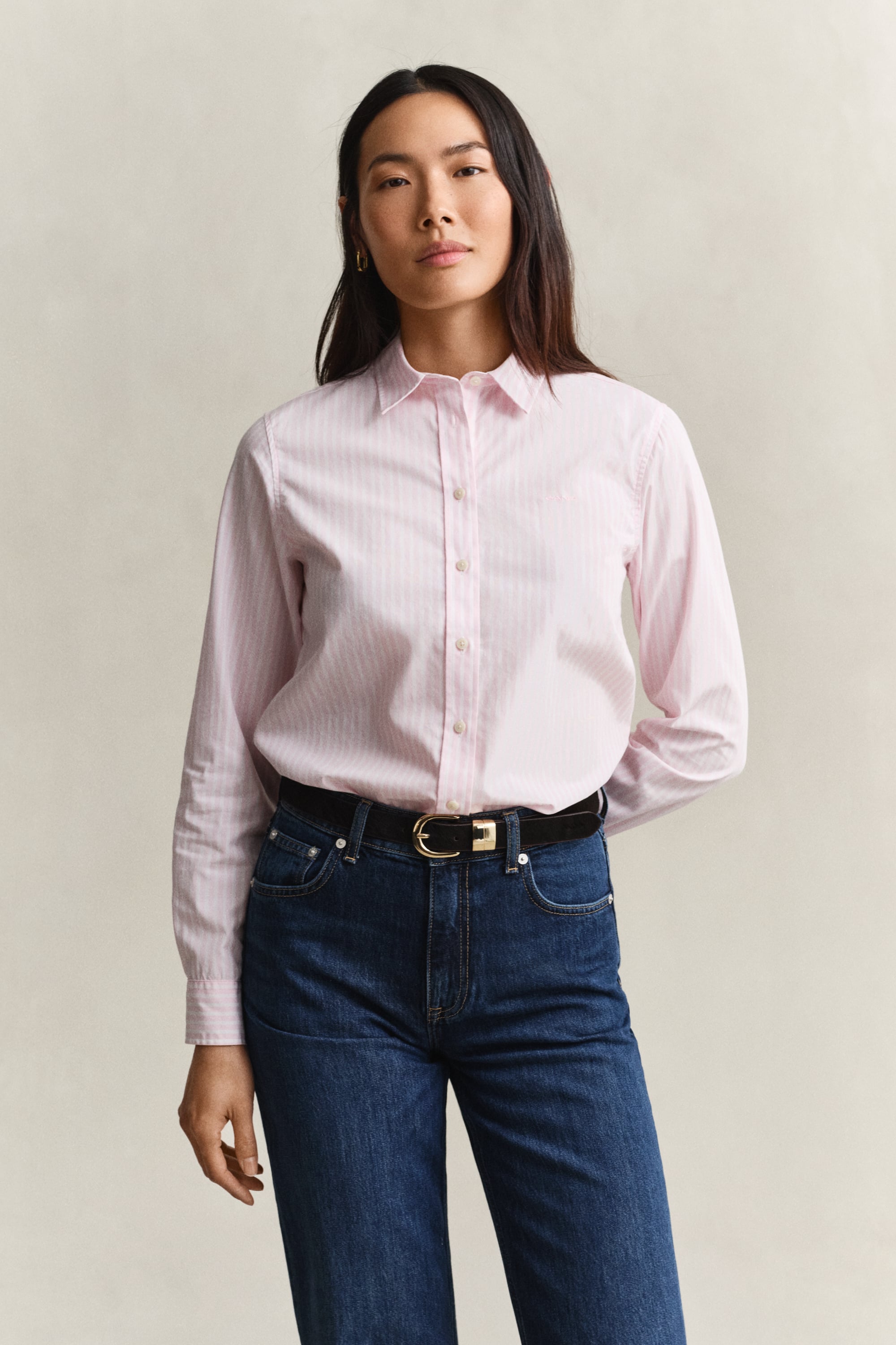 Gant Regular Fit Striped Classic Poplin Shirt In Pink