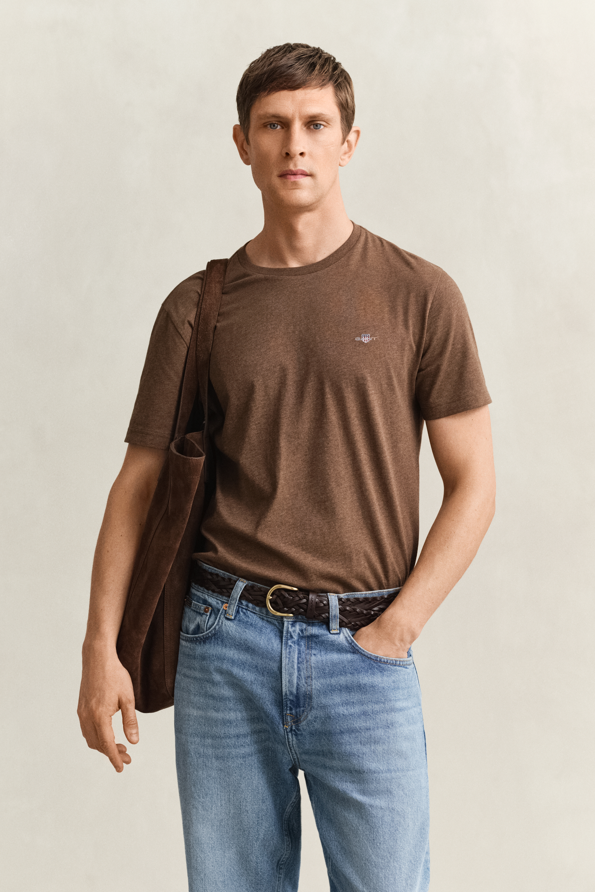 Gant Men's Hazelnut Melange Regular Fit Shield T-Shirt (Xxxl)