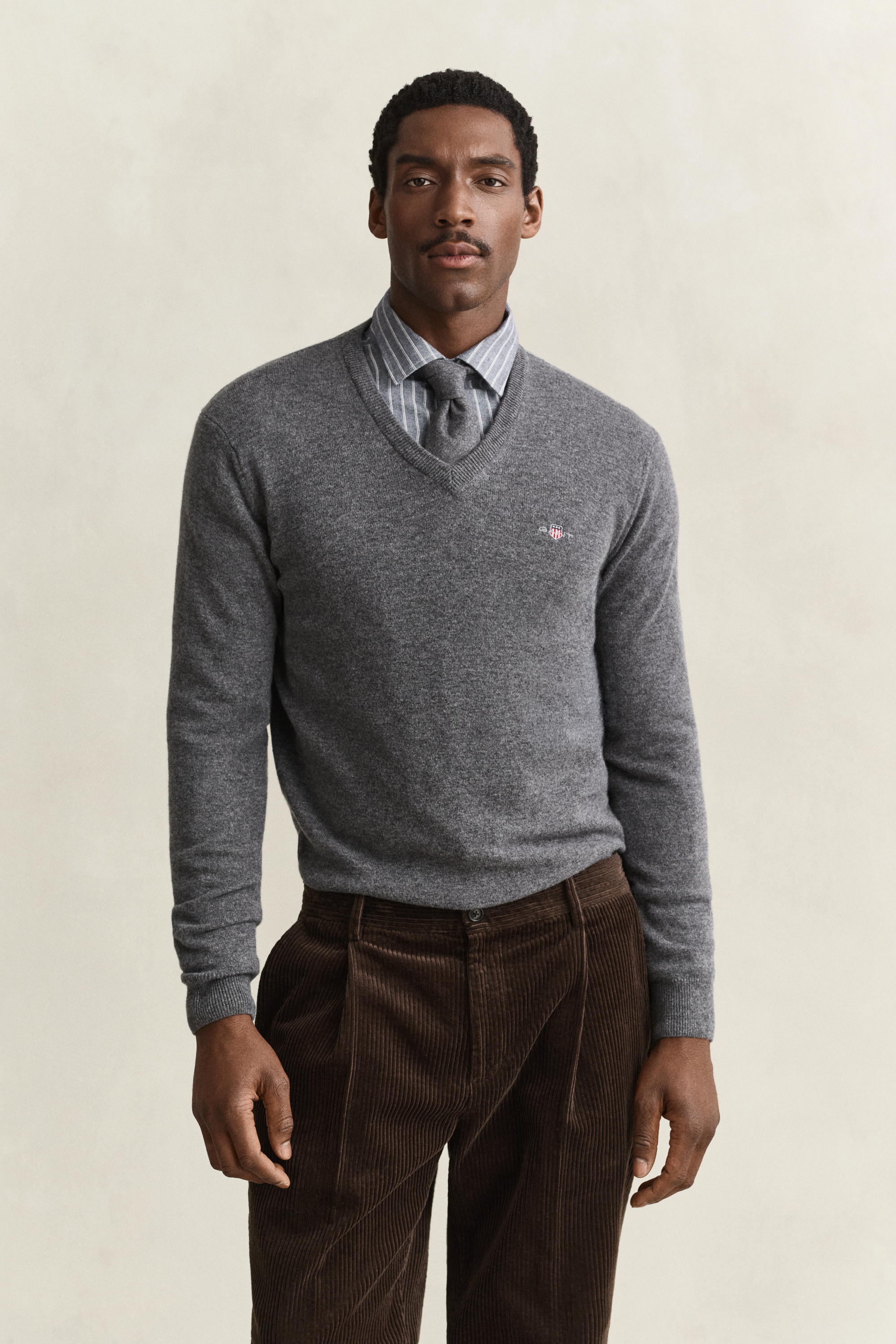 Gant Men's Dark Grey Lambswool V-Neck Sweater (Xxl) Charcoal Melange