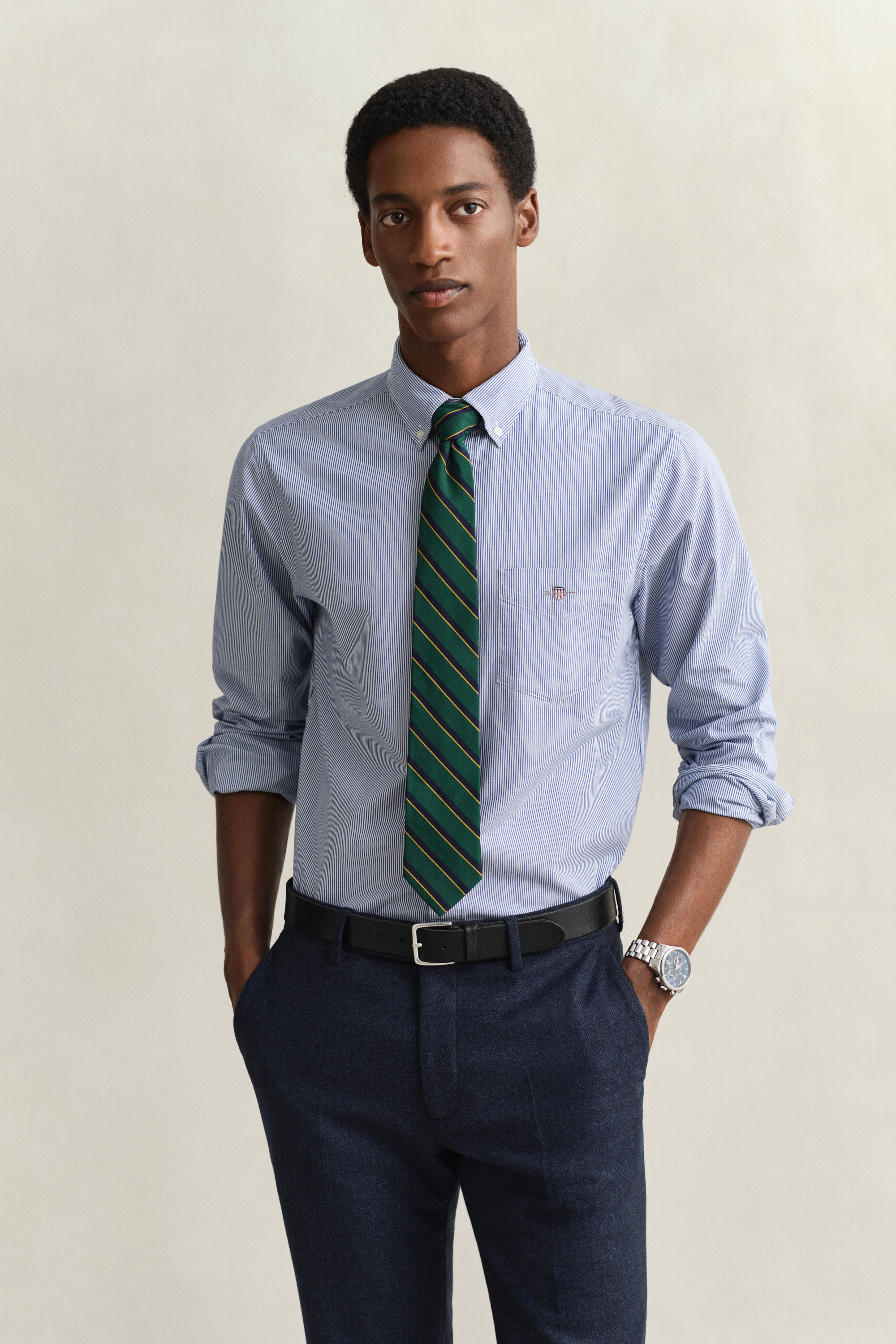 Gant Men's Blue Banker Stripe Classic Poplin Shirt (Xxxl) College