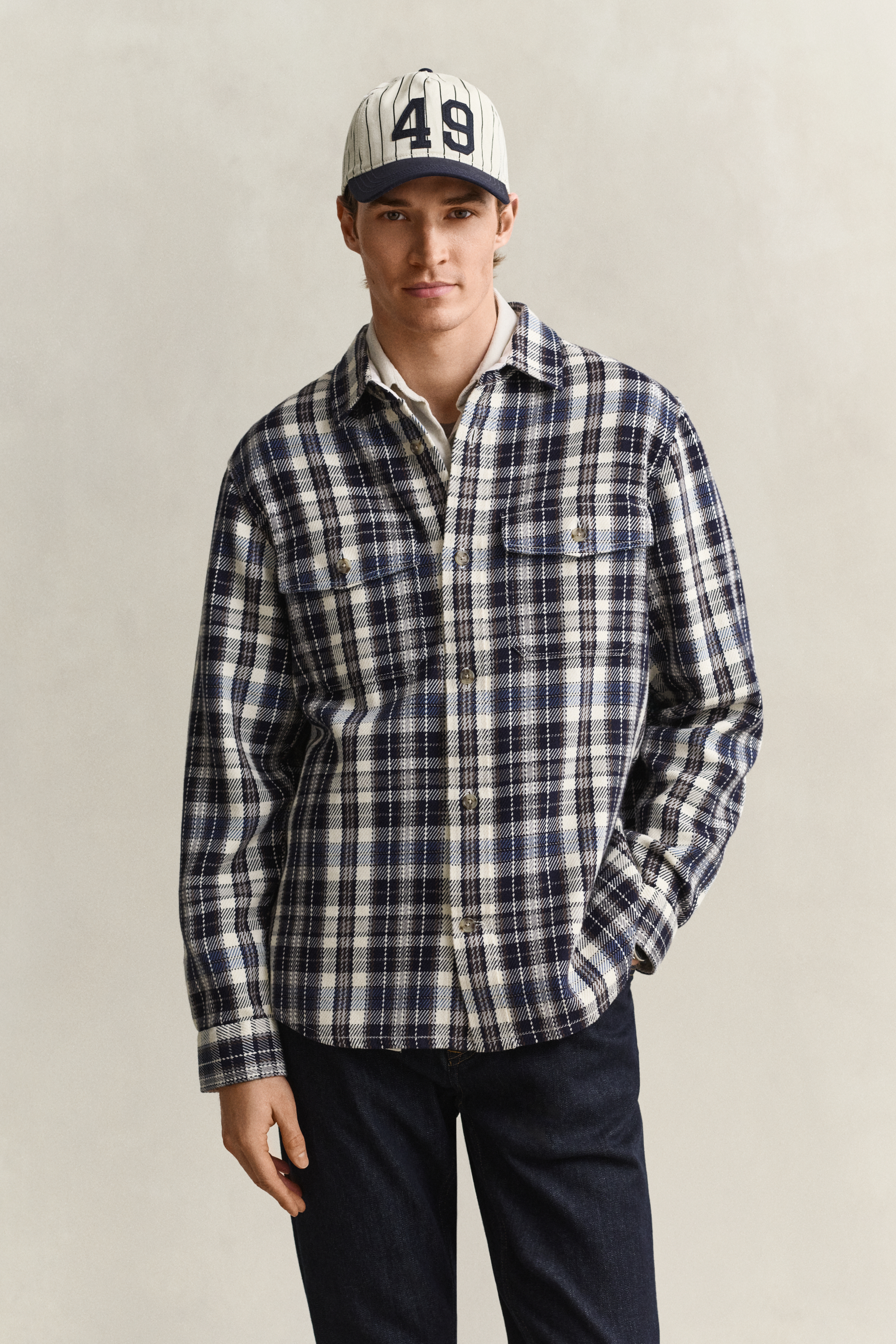 Gant Men's Navy Checked Twill Overshirt (M) Evening Blue