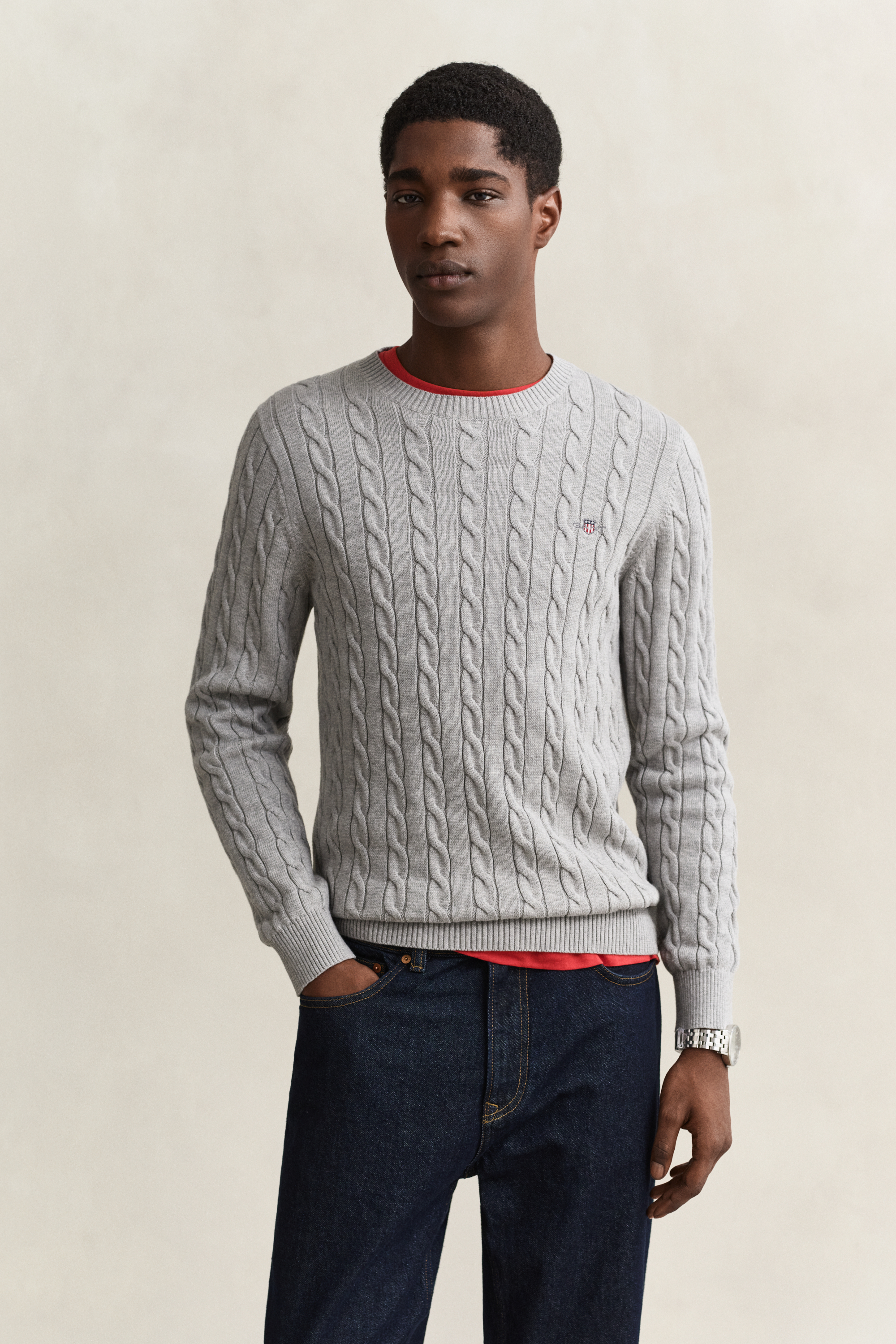 Gant Men's Grey Classic Cable Knit Sweater (4Xl) Melange