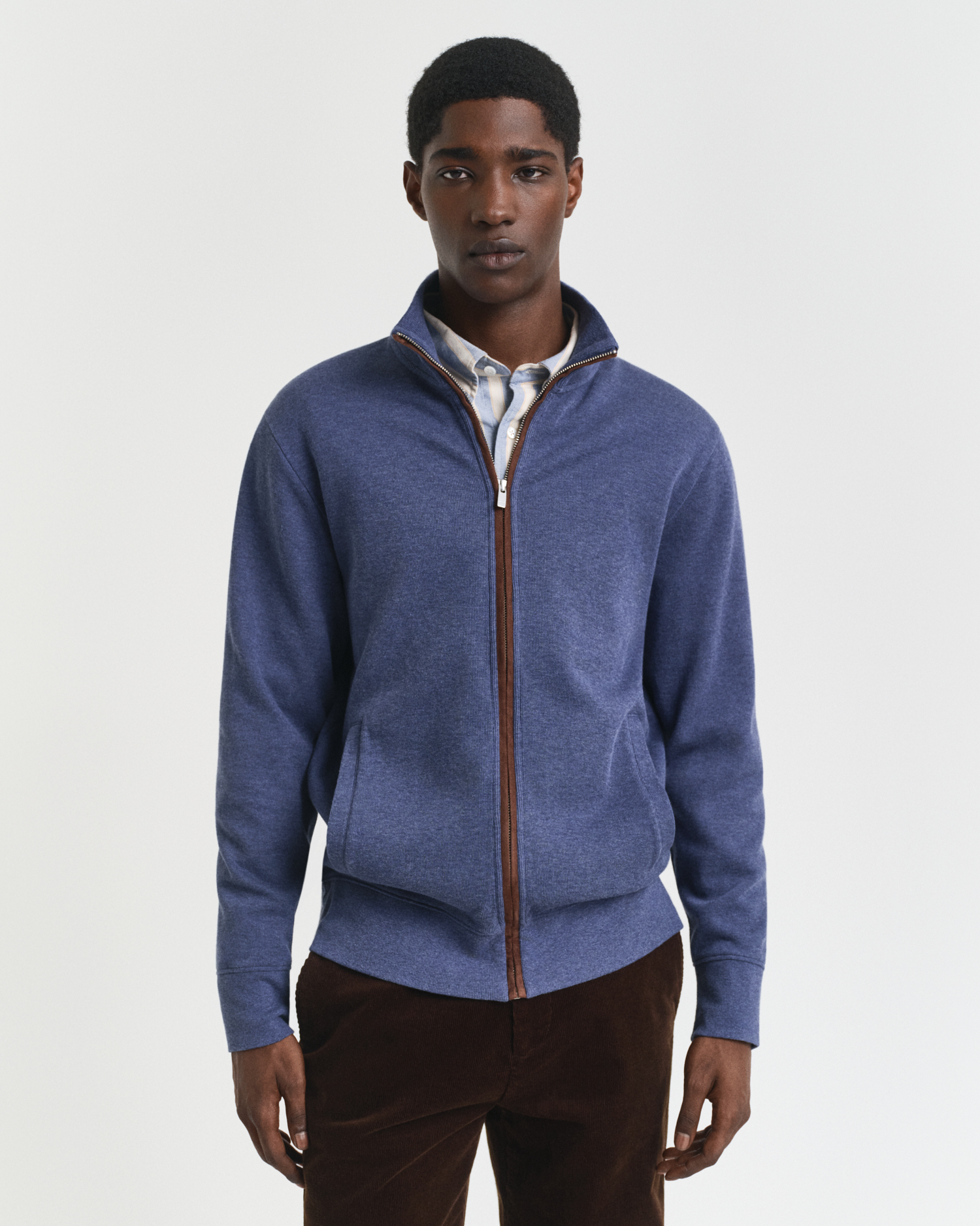 Gant Men's Blue Sacker Rib Zip Cardigan (4Xl) Dk Jeans Melange