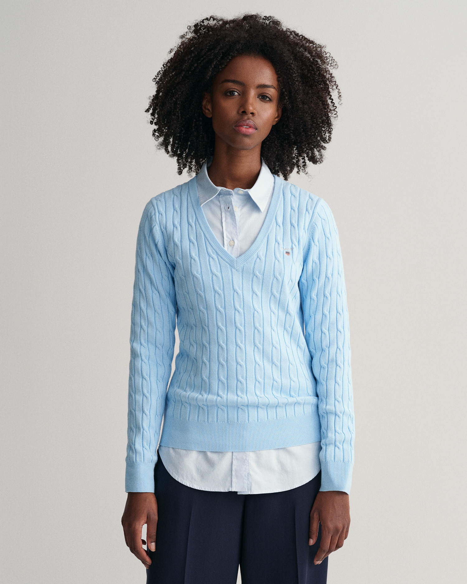 Stretch Cotton Cable V-Neck Sweater - GANT