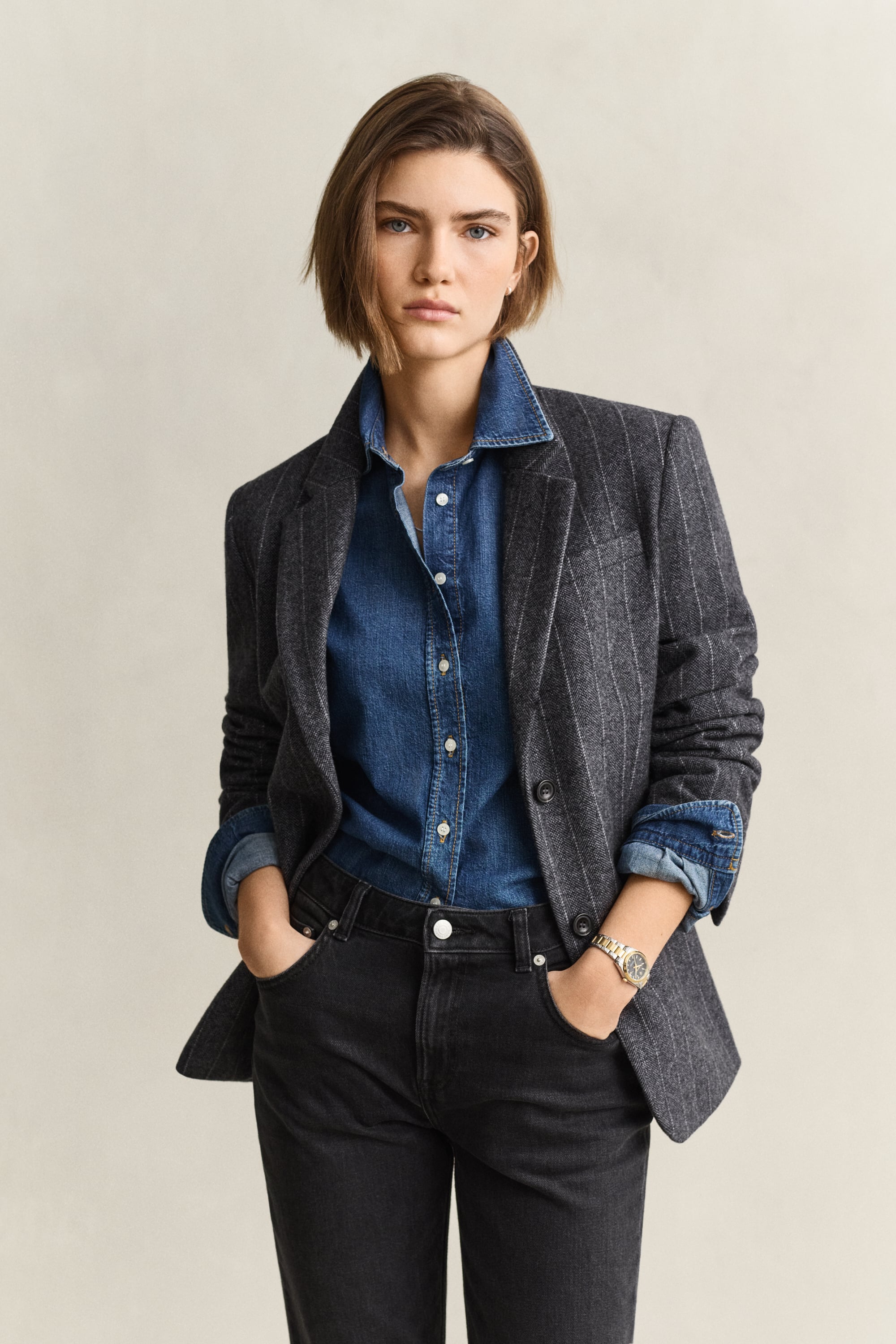 Pinstriped Hourglass Blazer MELANGE