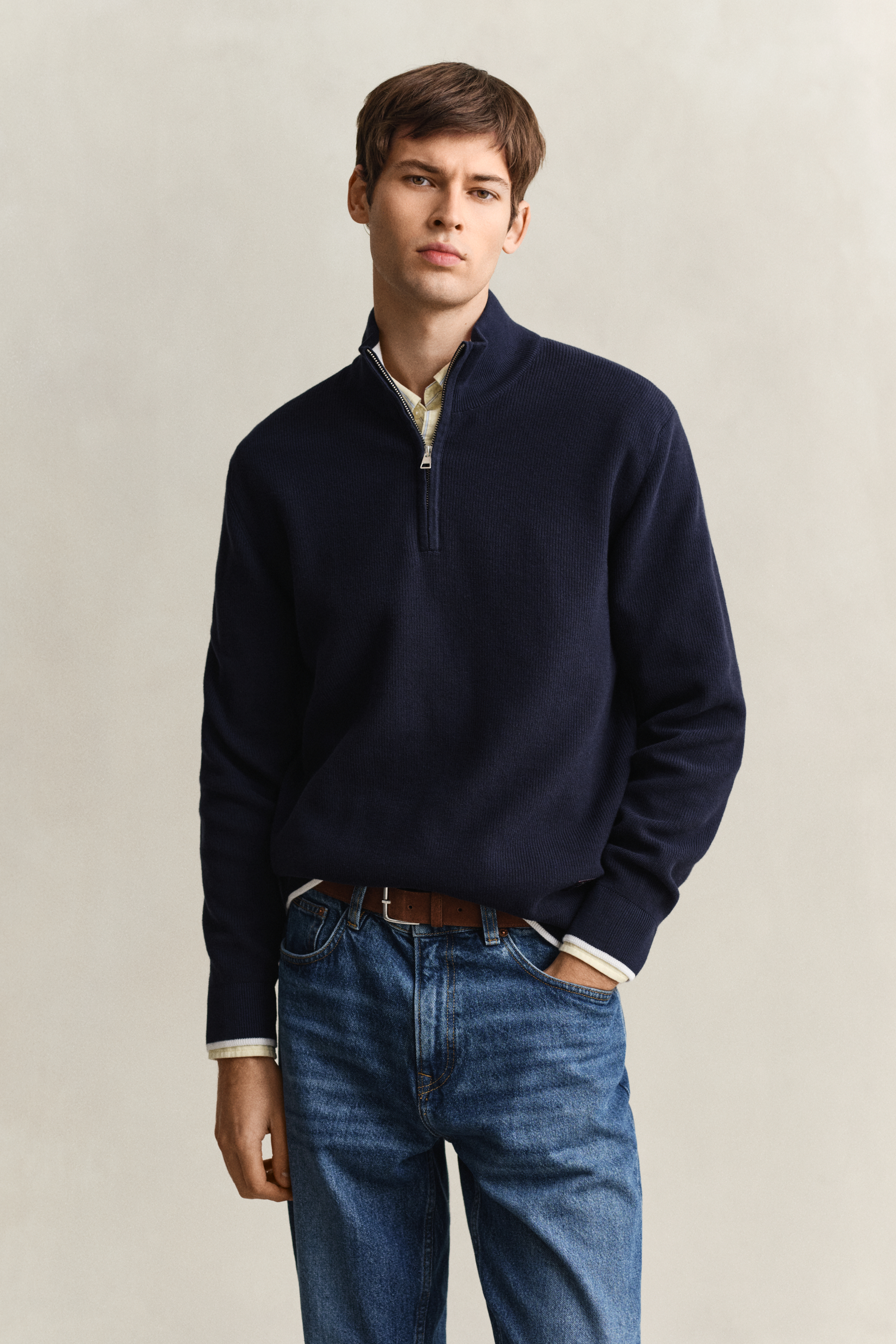 Gant Men's Navy Ribbed Cotton Half-Zip Sweater (Xxl) Evening Blue