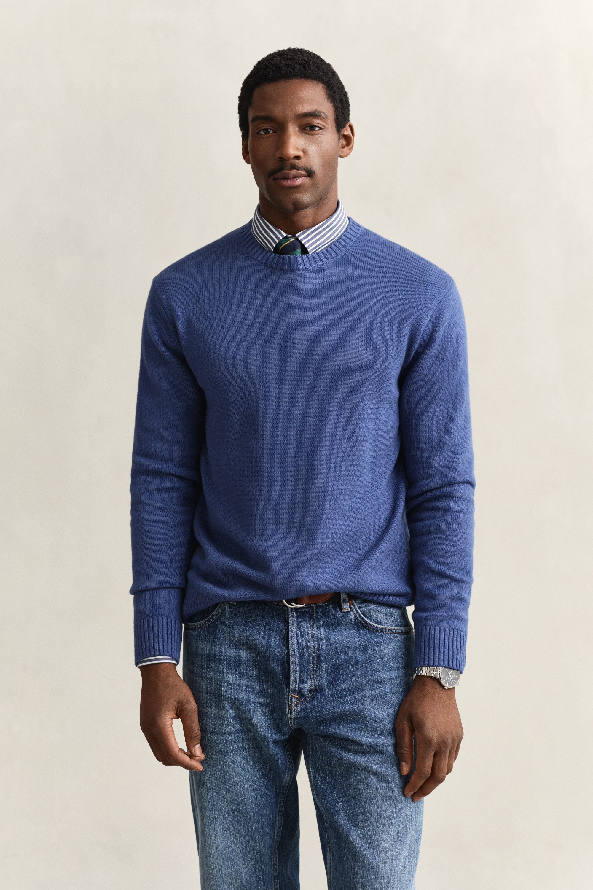 Gant Men's Vintage Blue Cotton Blend Crew Neck Sweater (M)
