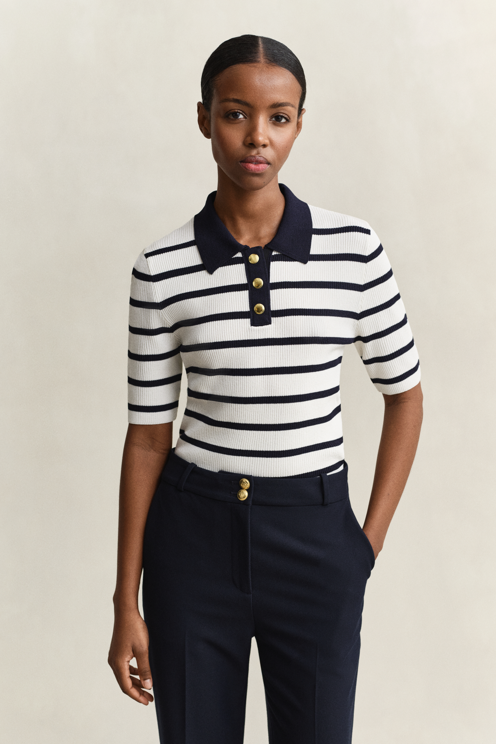 Gant Women's Navy Striped Knitted Rugger (L) Evening Blue