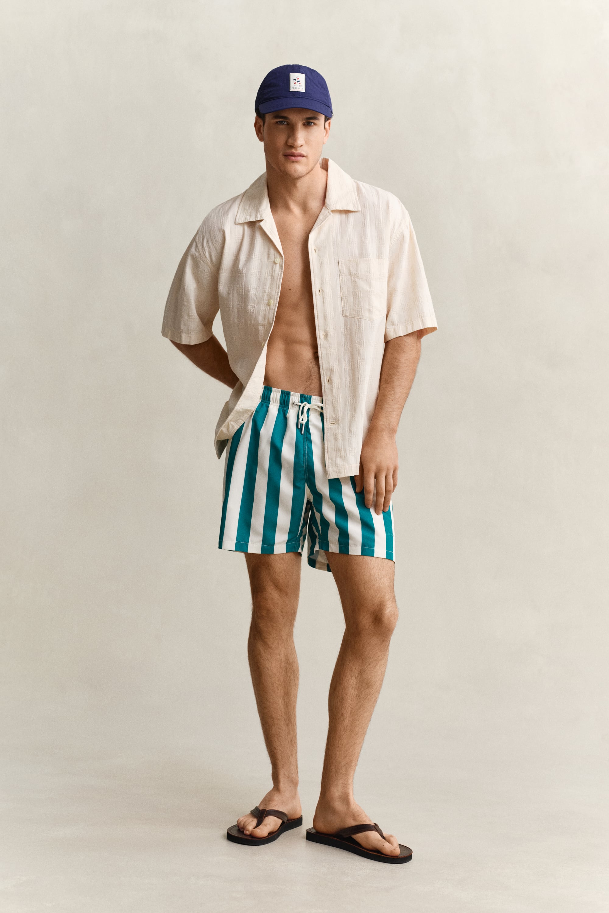 Gant Men's Aqua Blue Block Striped Swim Shorts (Xxxl)