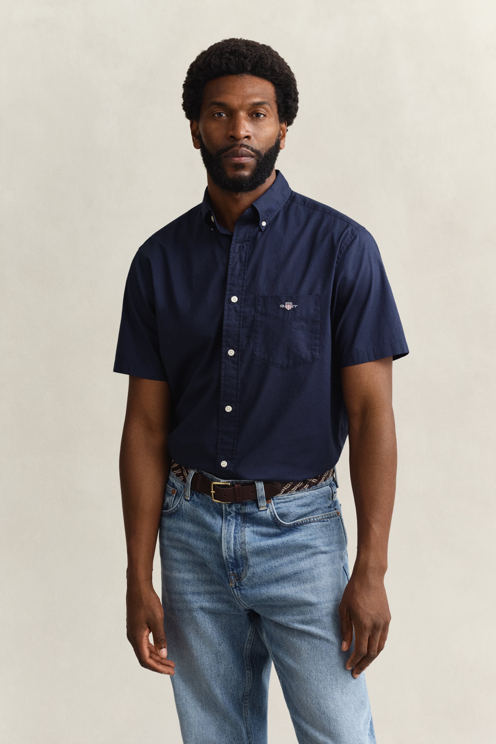Gant Men's Navy Classic Poplin Short Sleeve Shirt (Xxl) Marine