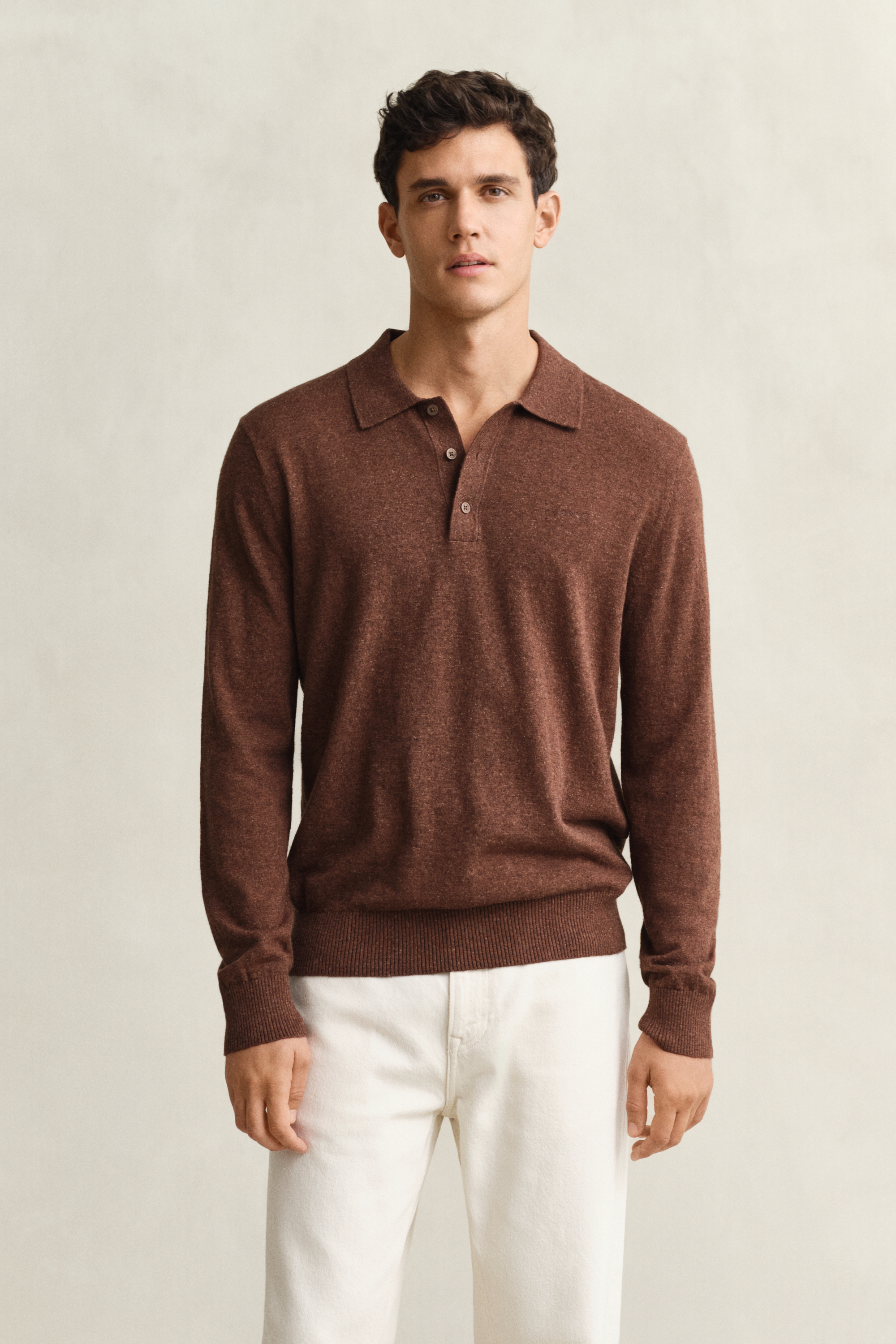 Gant Men's Hazelnut Melange Slub Cotton Blend Polo Sweater (Xxxl)