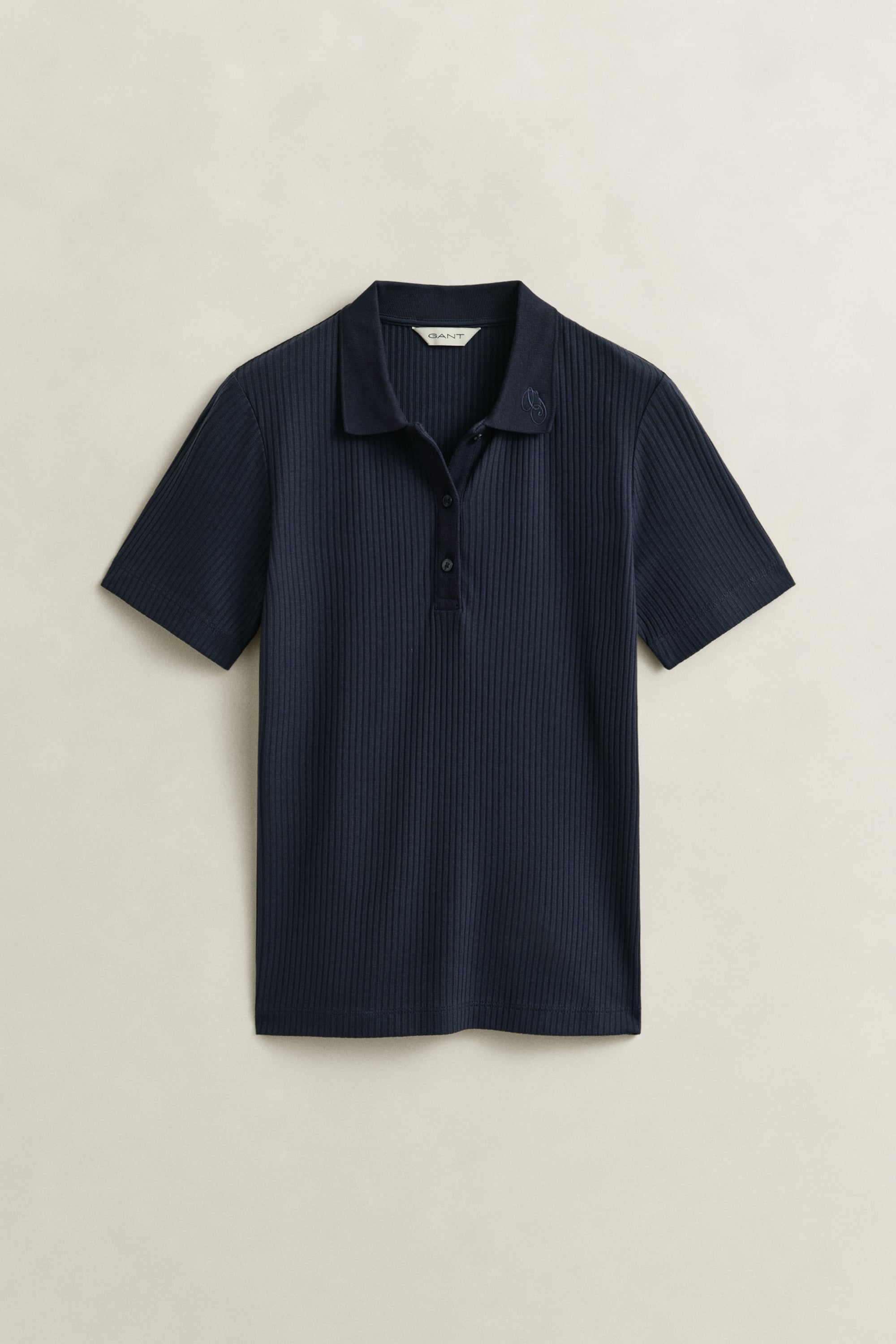 Gant Women's Navy Ribbed Polo Shirt (L) Evening Blue