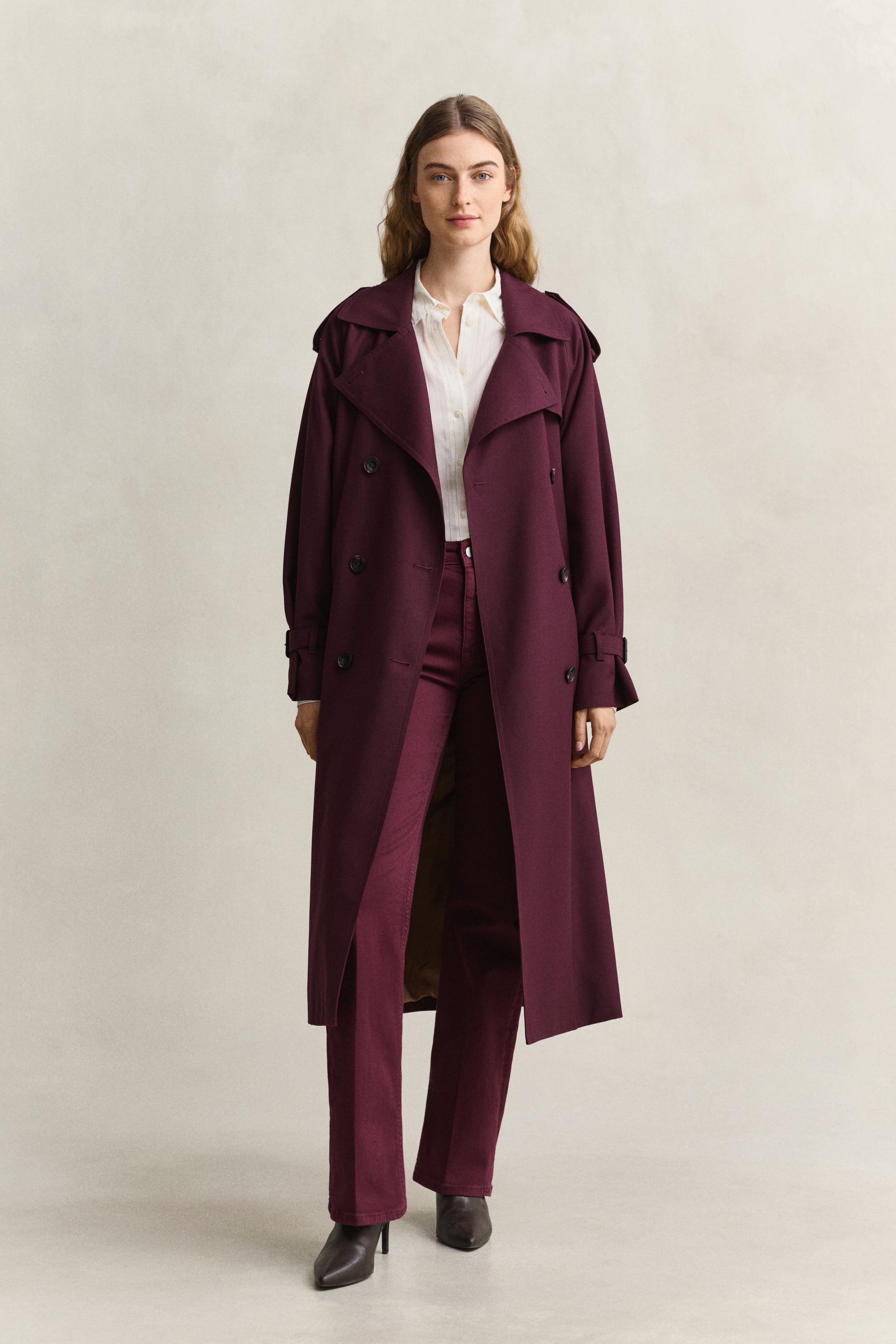 Gant Women's Darkened Wine Wool Blend Trench Coat (Xxl)