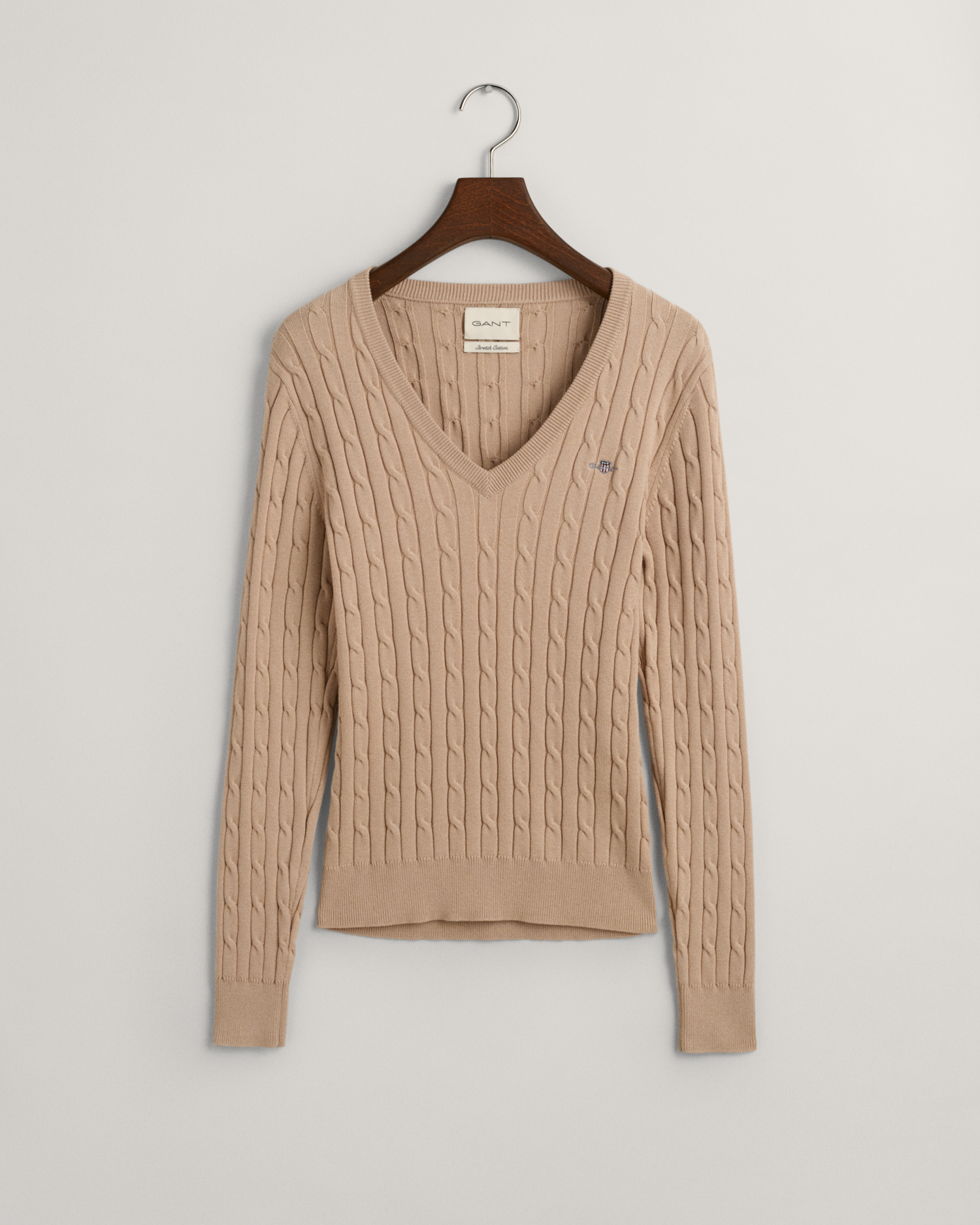 Stretch Cotton Cable Knit VNeck Sweater GANT