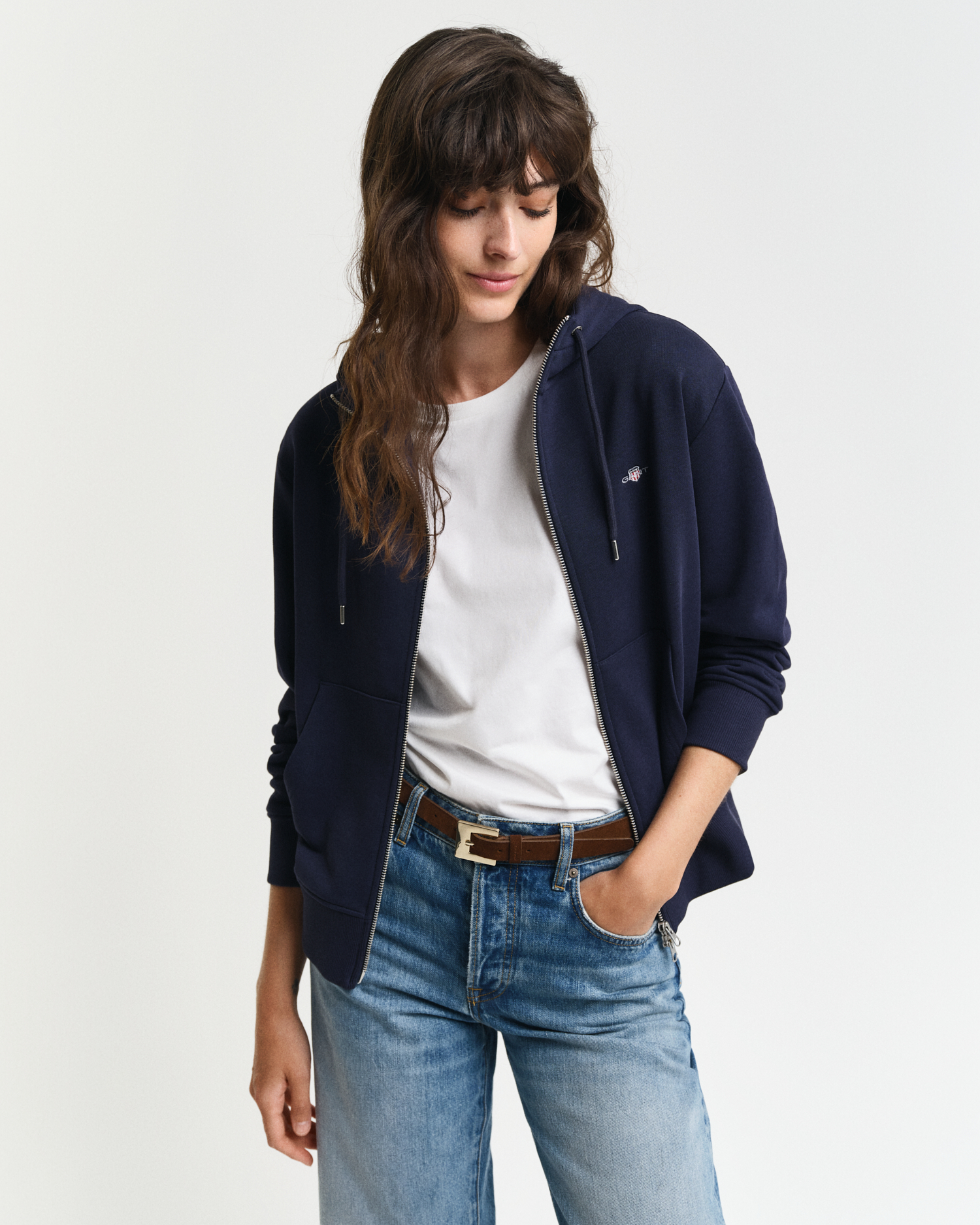 Gant Women's Blue Women Shield Zip Hoodie (M) Medium
