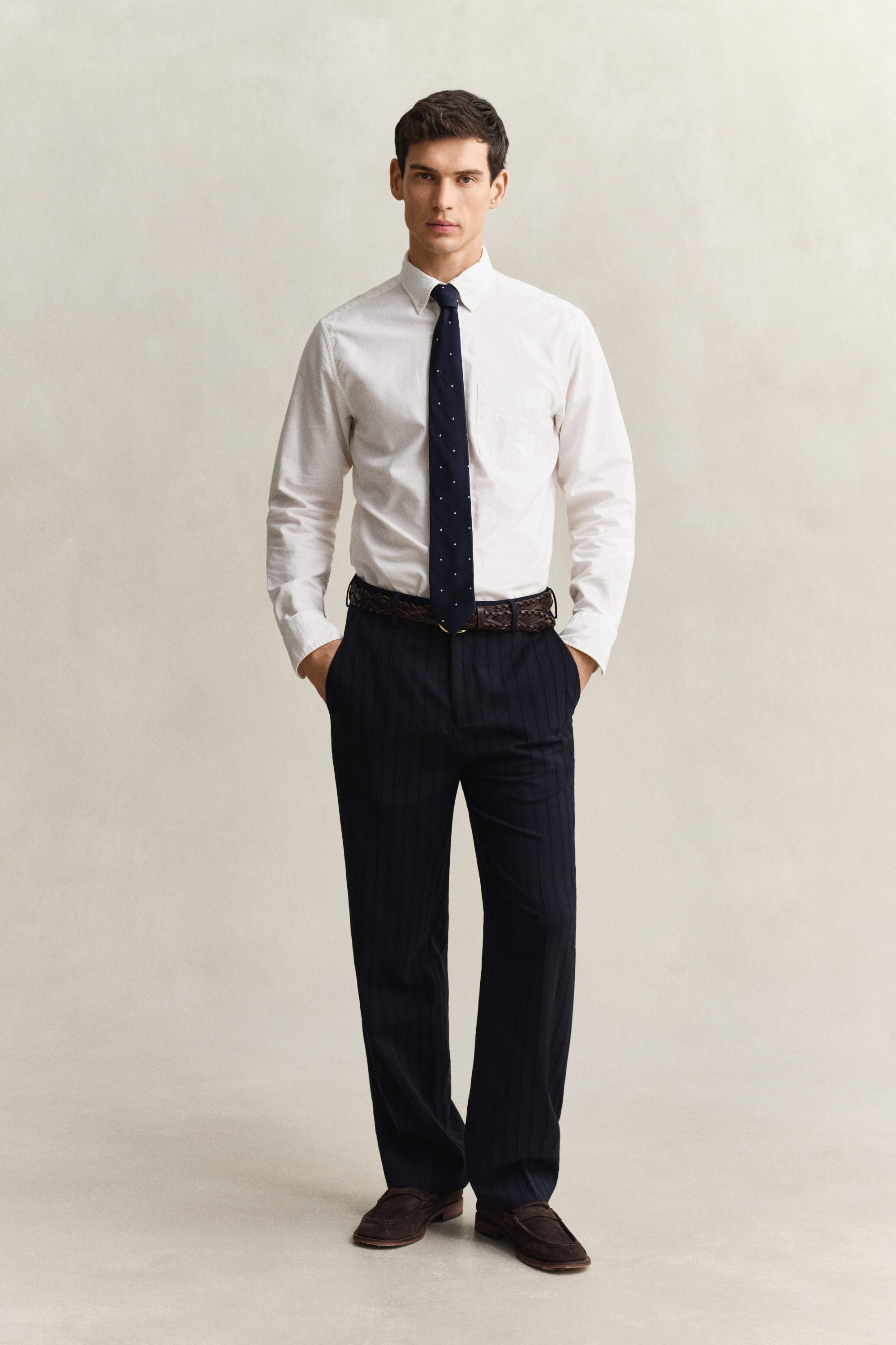 Gant Men's Navy Tonal Pinstriped Suit Pants (52) Evening Blue