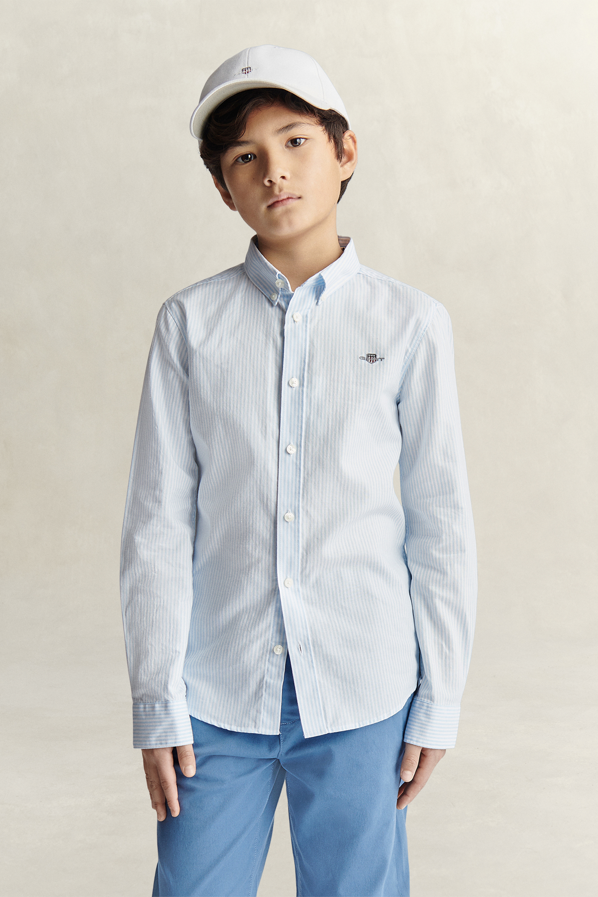 Gant Men's Sky Blue Teens Teen Boys Striped Oxford Shirt (122/128)