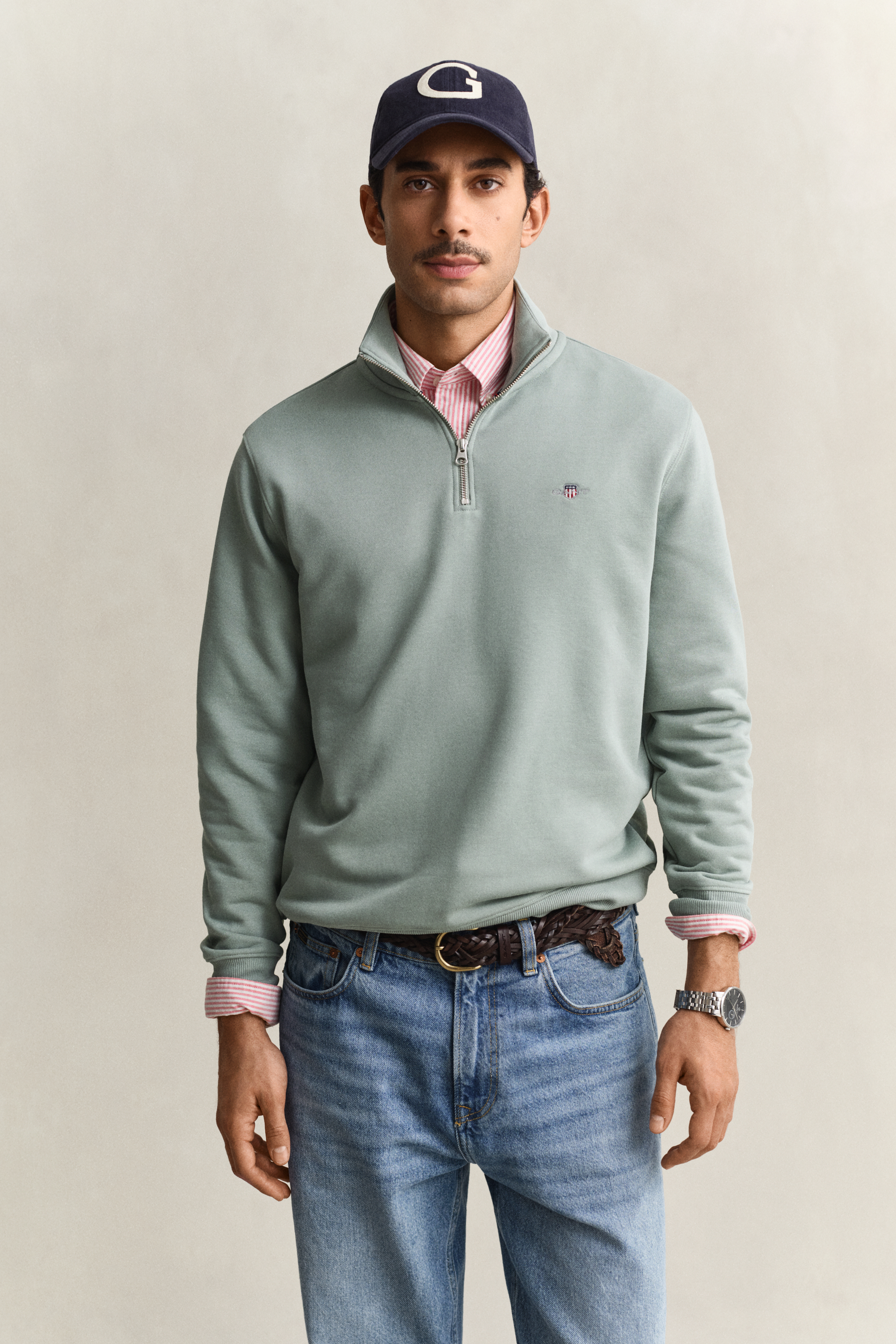 Gant Men's Ceramic Grey Shield Half-Zip Sweatshirt (Xxxl)