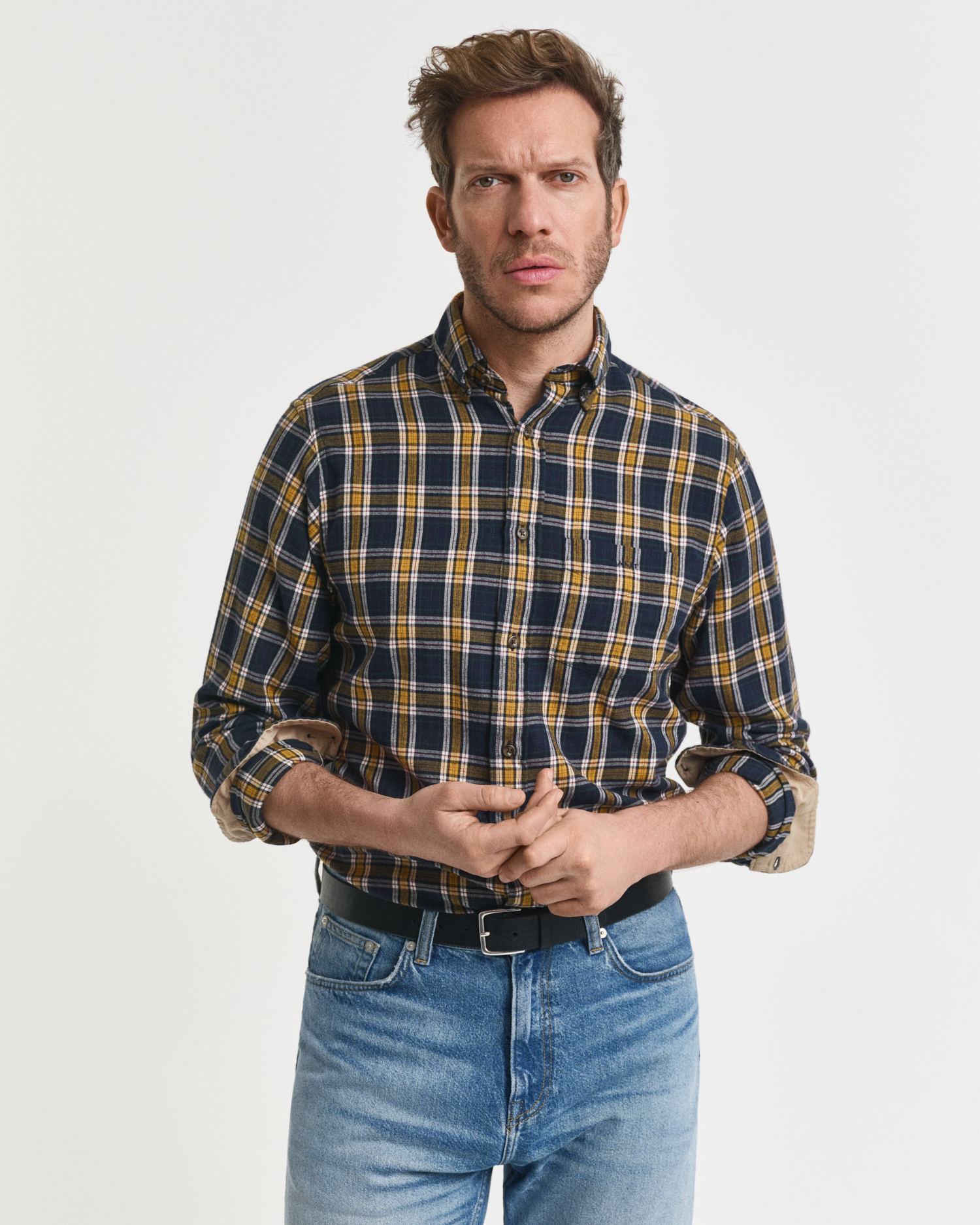 Gant Men's Blue Regular Fit Checked Windblown Flannel Shirt ) Xxl