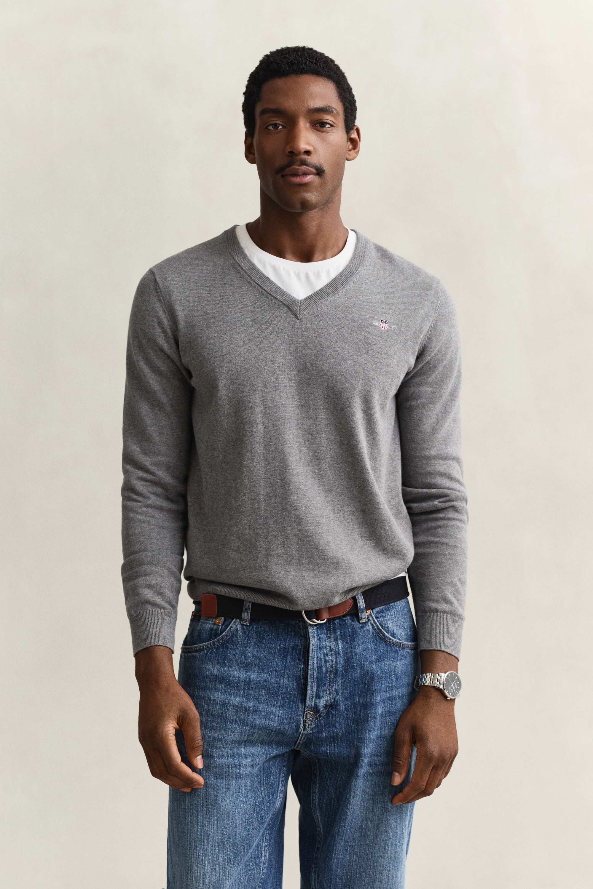 Gant Men's Dark Grey Classic Cotton V-Neck Sweater (Xl) Melange