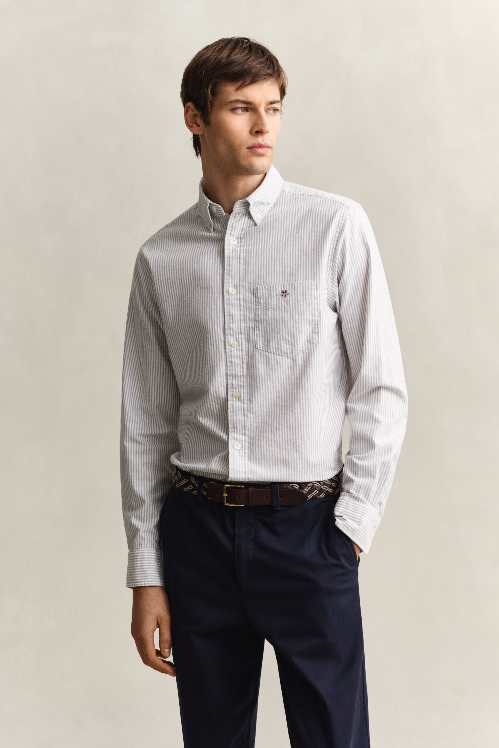 Gant Men's Pewter Grey Banker Stripe Classic Oxford Shirt (Xxl)