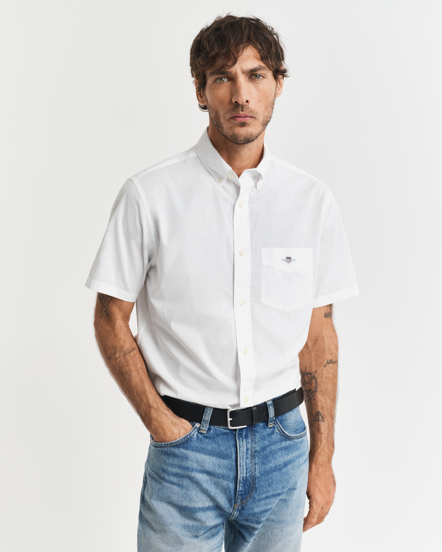 Gant Men's White Regular Fit Classic Poplin Short Sleeve Shirt ) Xxl