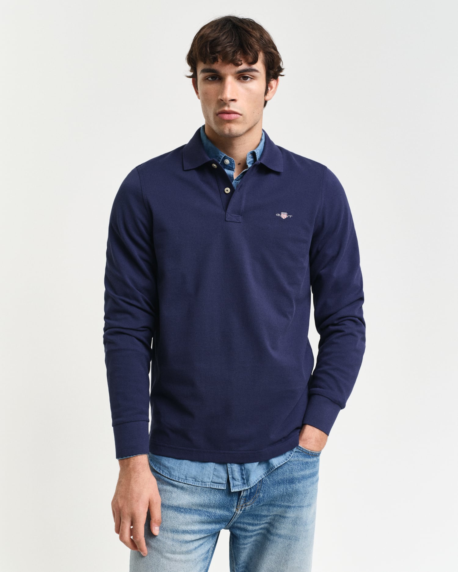 Gant Men's Blue Shield Piqué Rugger (M) Medium