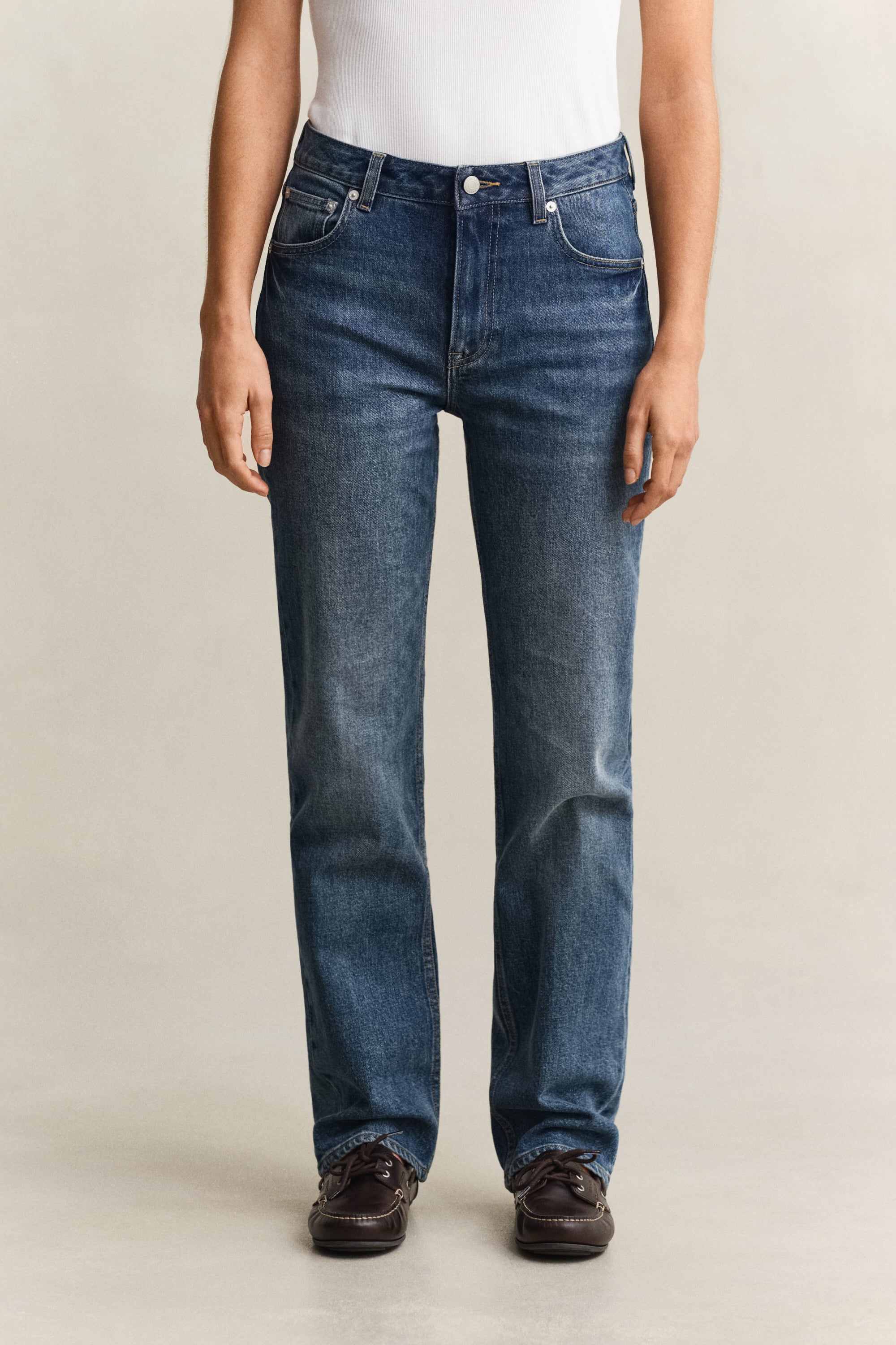 Gant Women's Blue Straight Leg Stretch Jeans (31/32) Mid Broken In