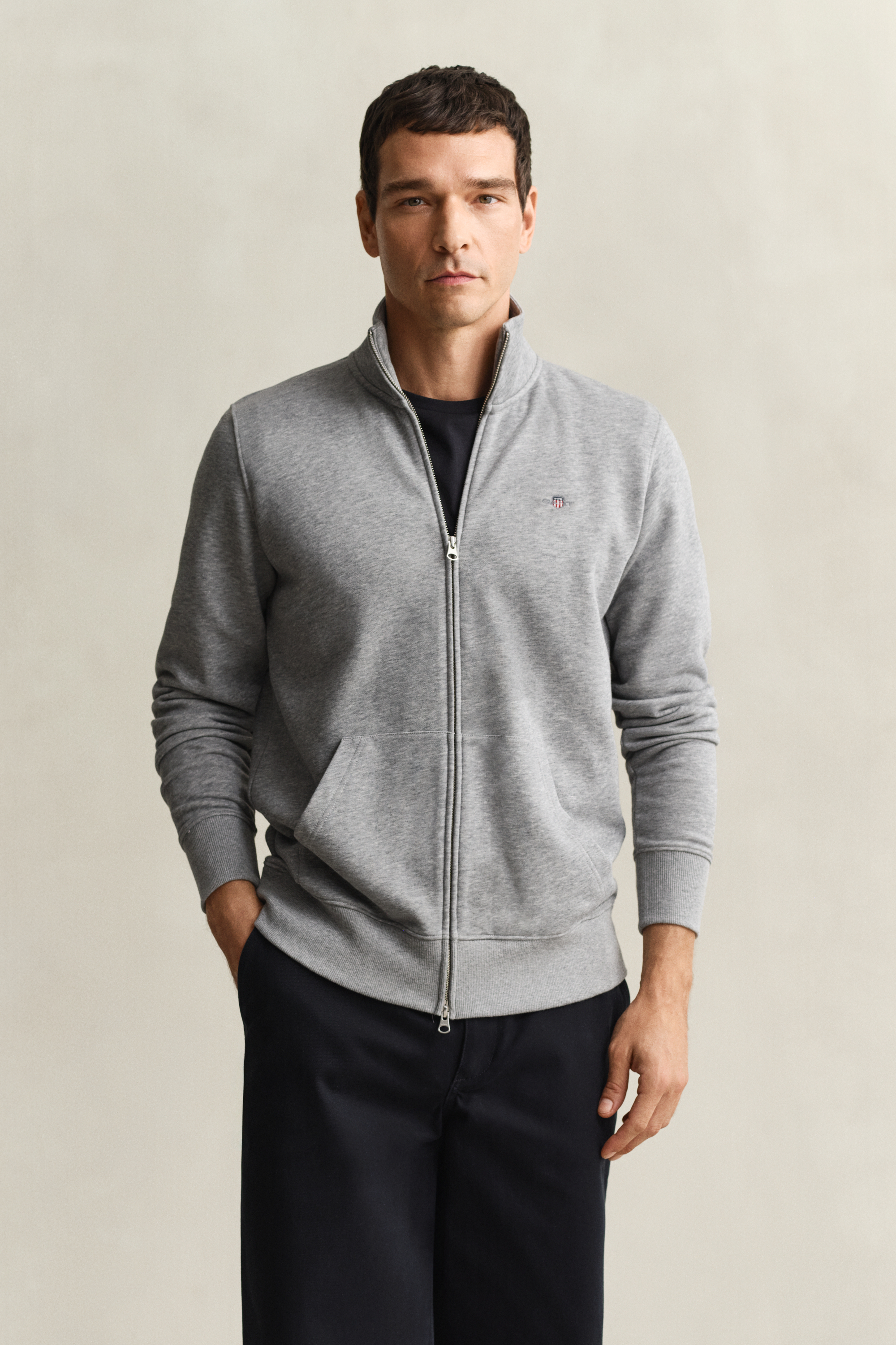 Gant Men's Grey Shield Zip Sweatshirt (4Xl) Melange