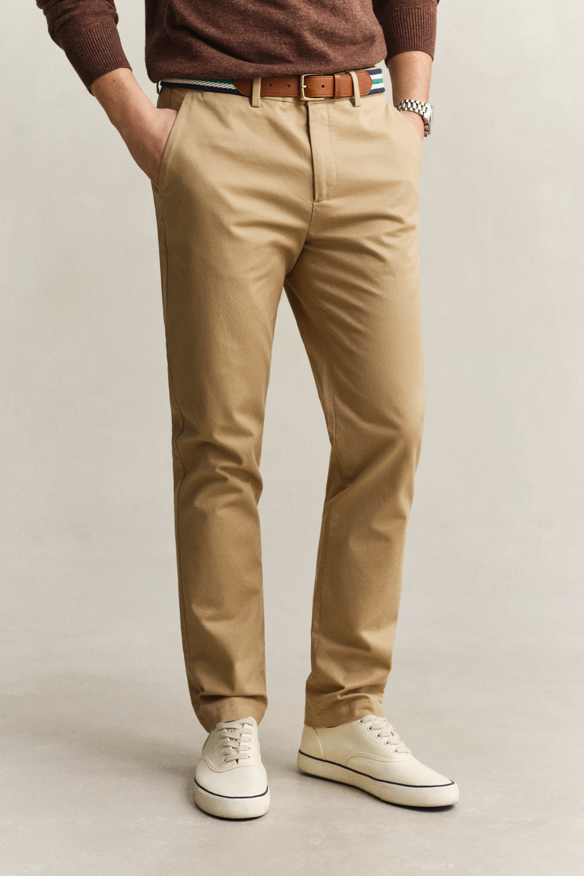 Gant Men's Khaki Slim Fit Smart Chinos (38/34) Dark