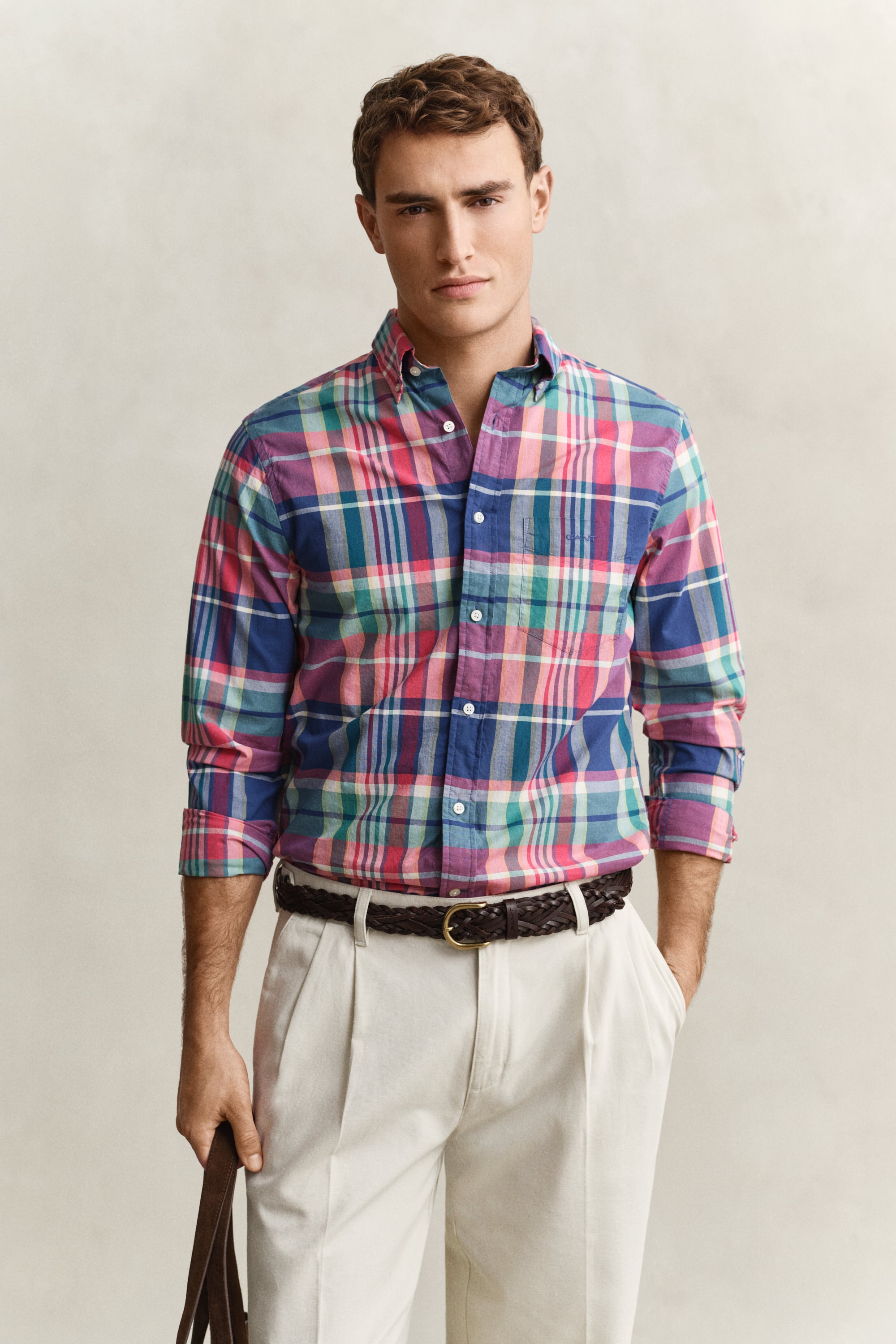 Gant Men's Rose Red Madras Checked Shirt (Xl)
