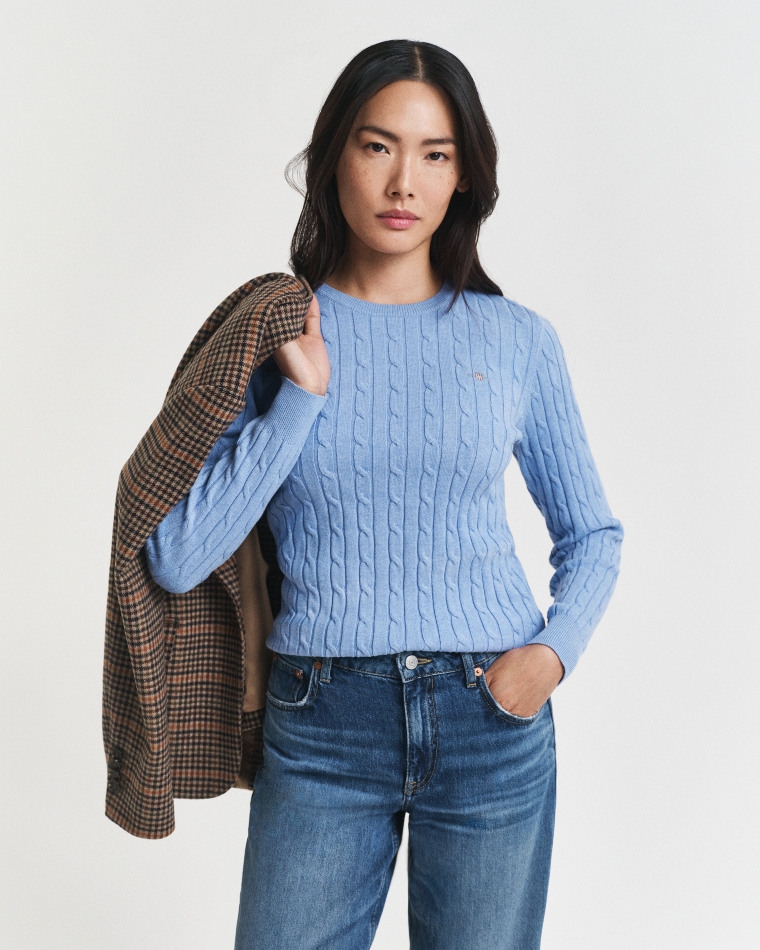 Gant Women's Stretch Cotton Cable Knit Crew Neck Sweater (S)