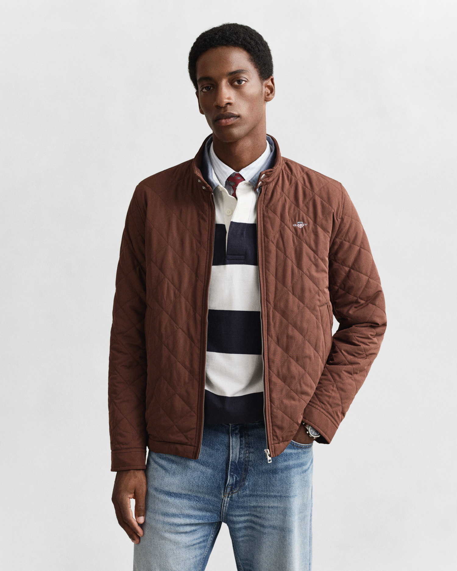 Gant Men's Brown Quilted Windcheater (L) Mahogany