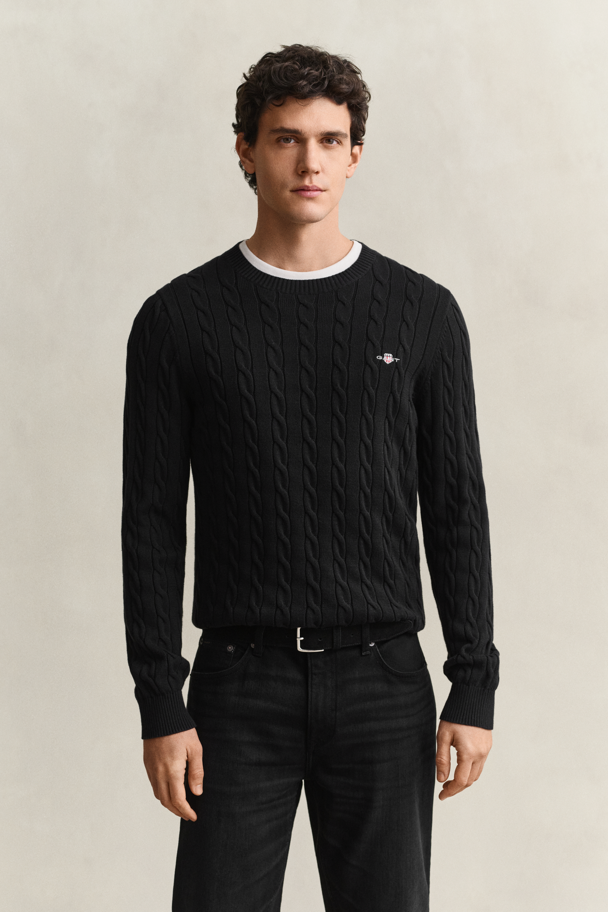 Gant Men's Black Cotton Cable Knit Crew Neck Sweater (S)