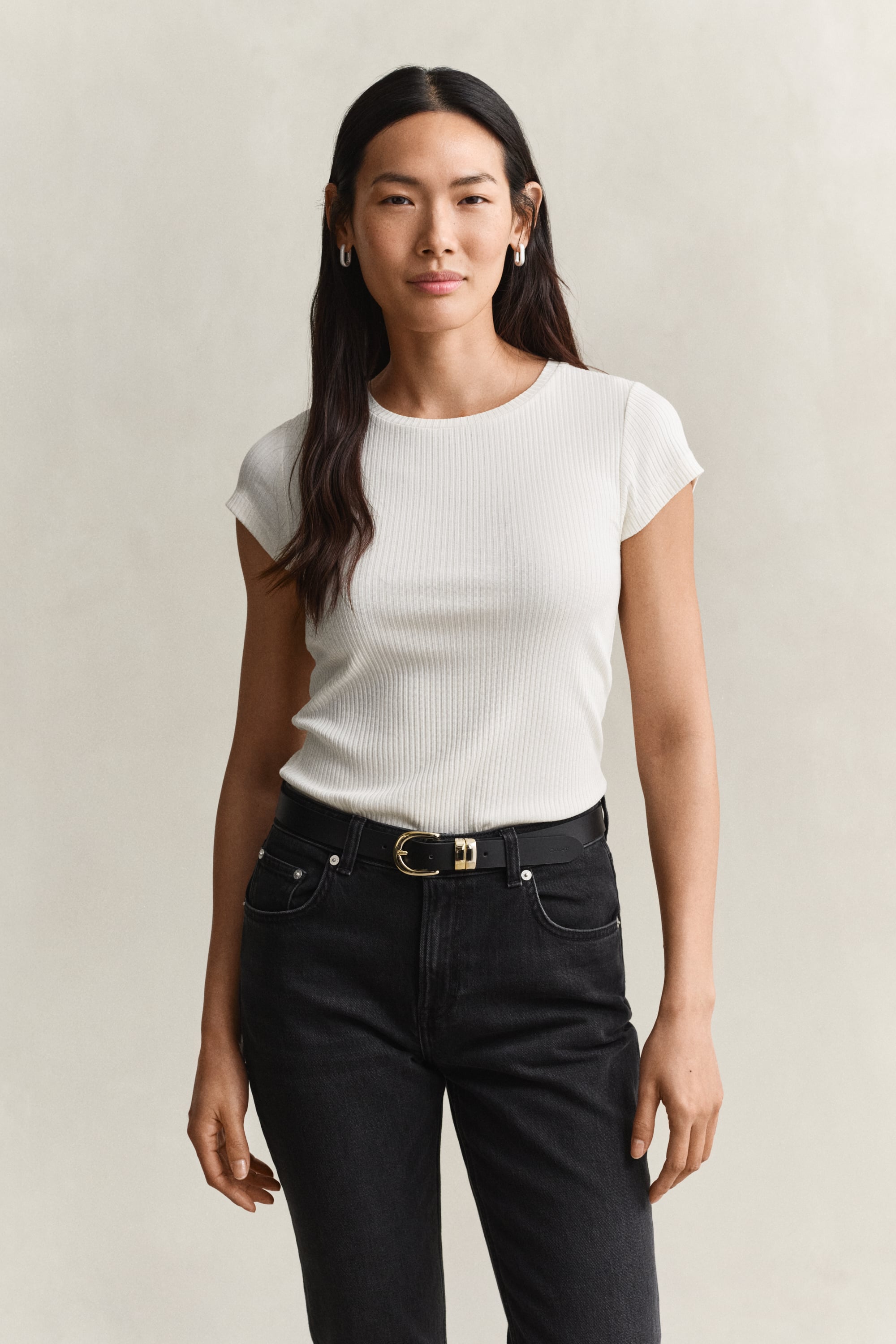 Gant Slim Ribbed T-shirt In White