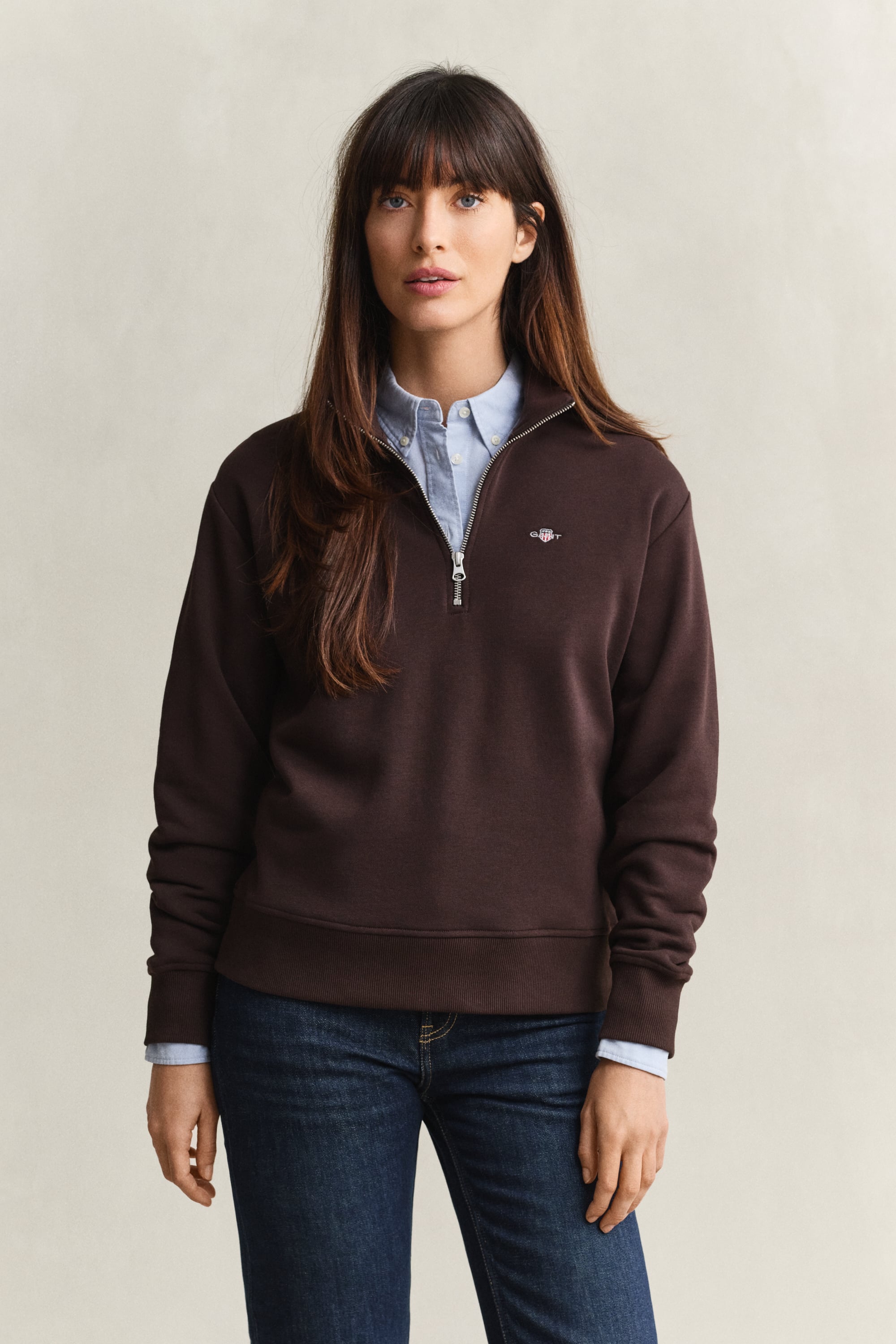 Gant Women's Brown Shield Half Zip Sweatshirt (Xs) Deep
