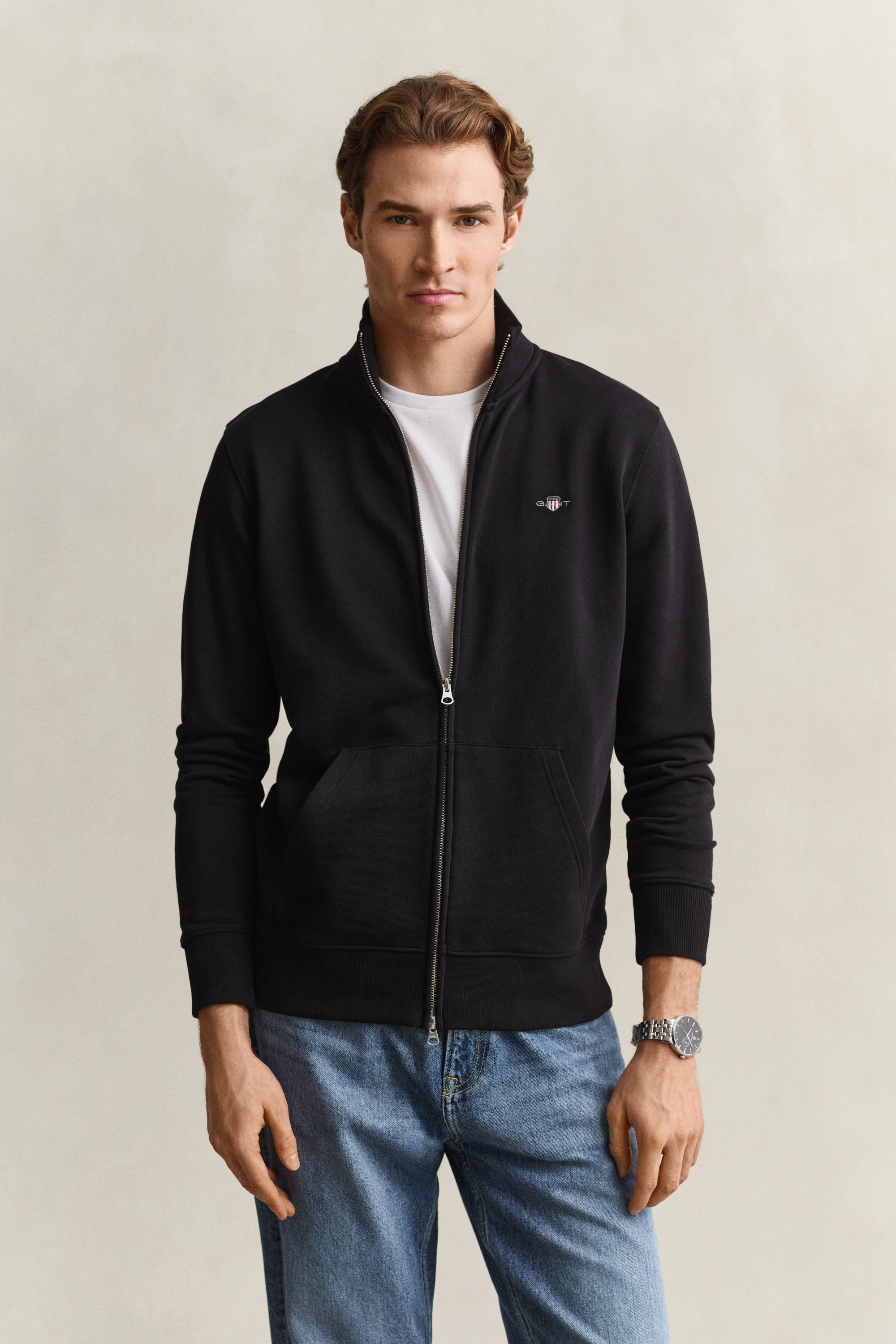 GANT Mens Regular Fit Full Zip Sweatshirt, Black, Size Xl, Men - Image 5