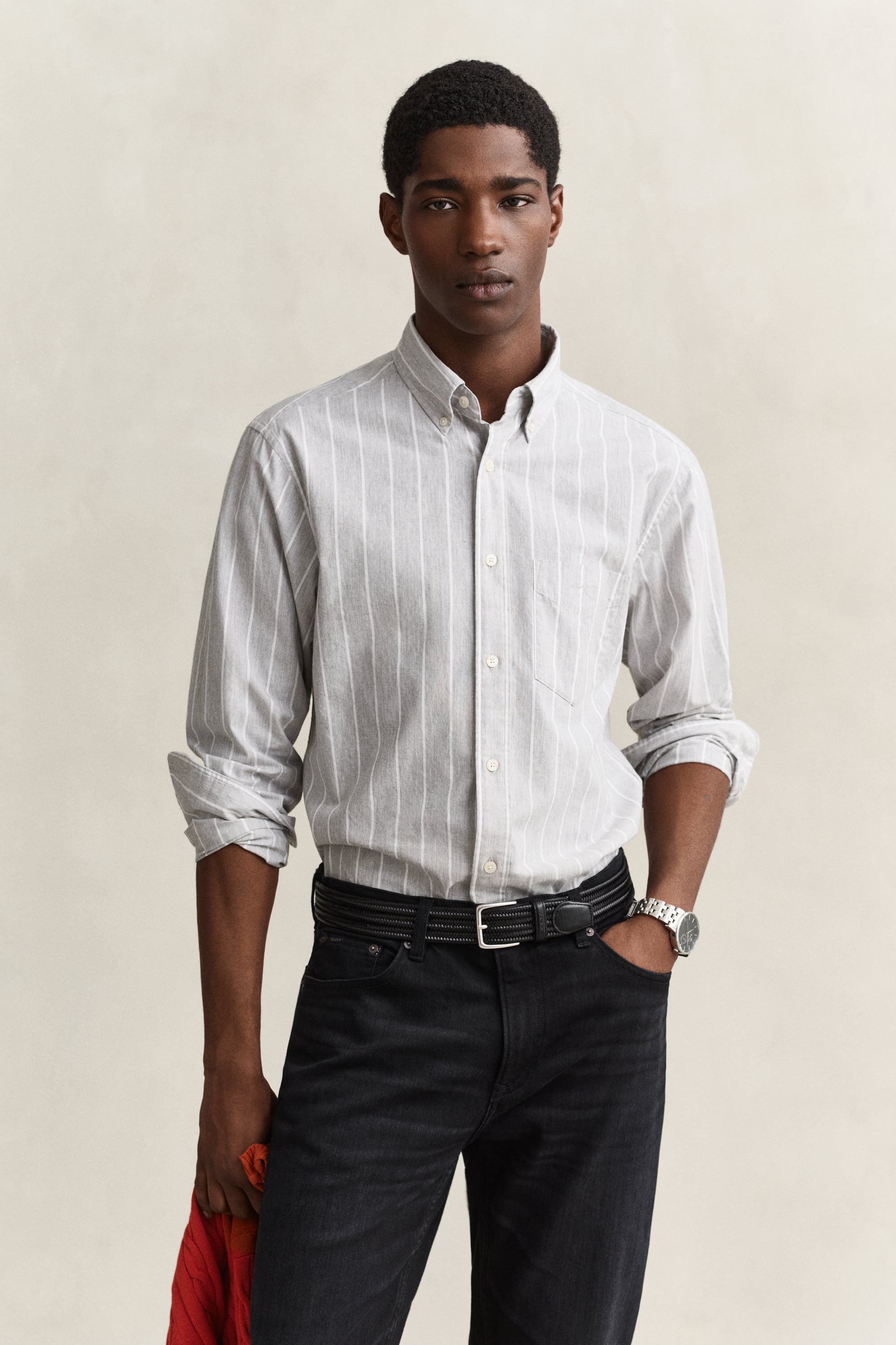 Gant Men's Grey Striped Mélange Poplin Shirt (Xxxl) Melange