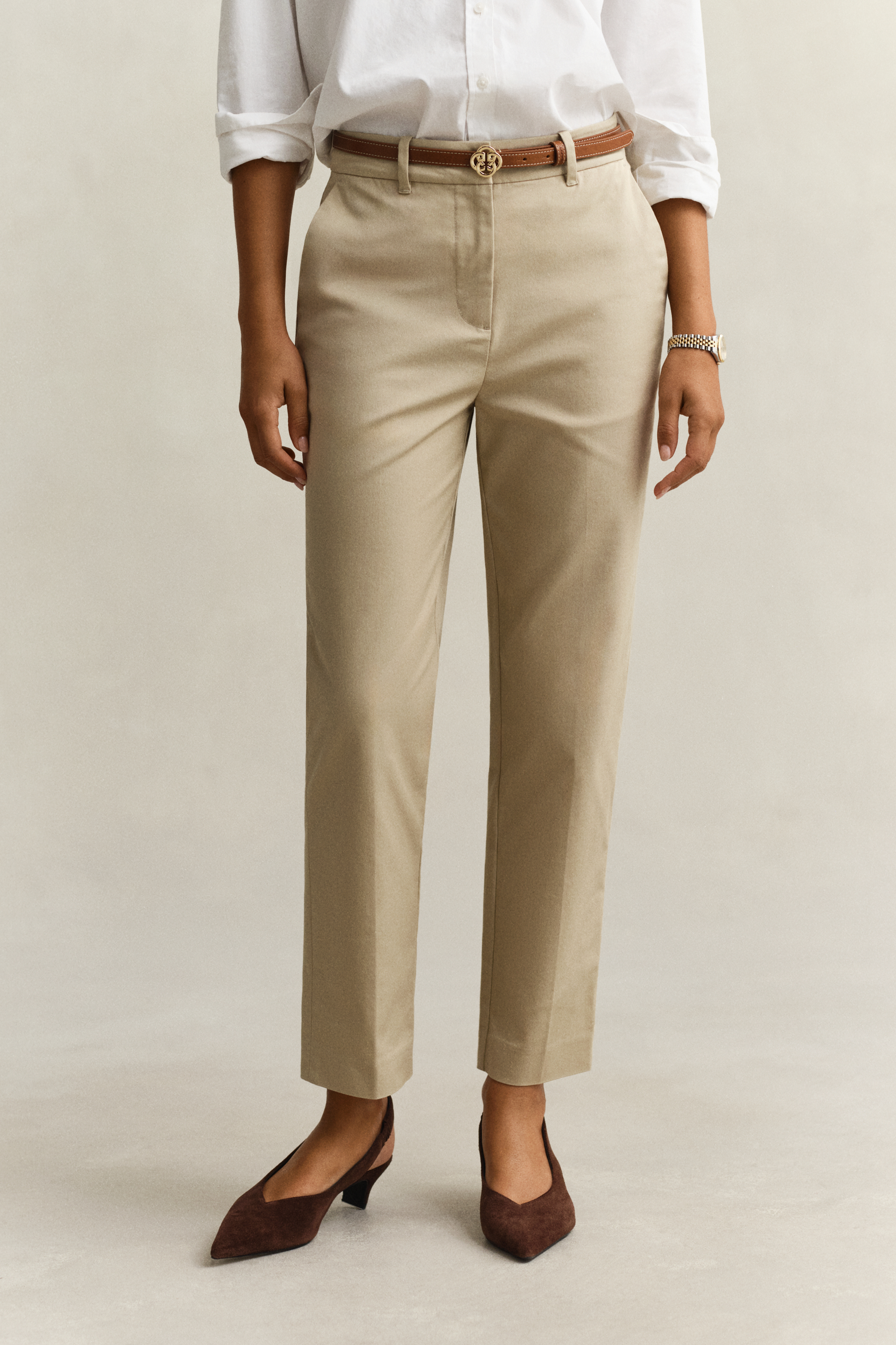 Gant Women's Oat Beige Slim Fit Slacks (34)