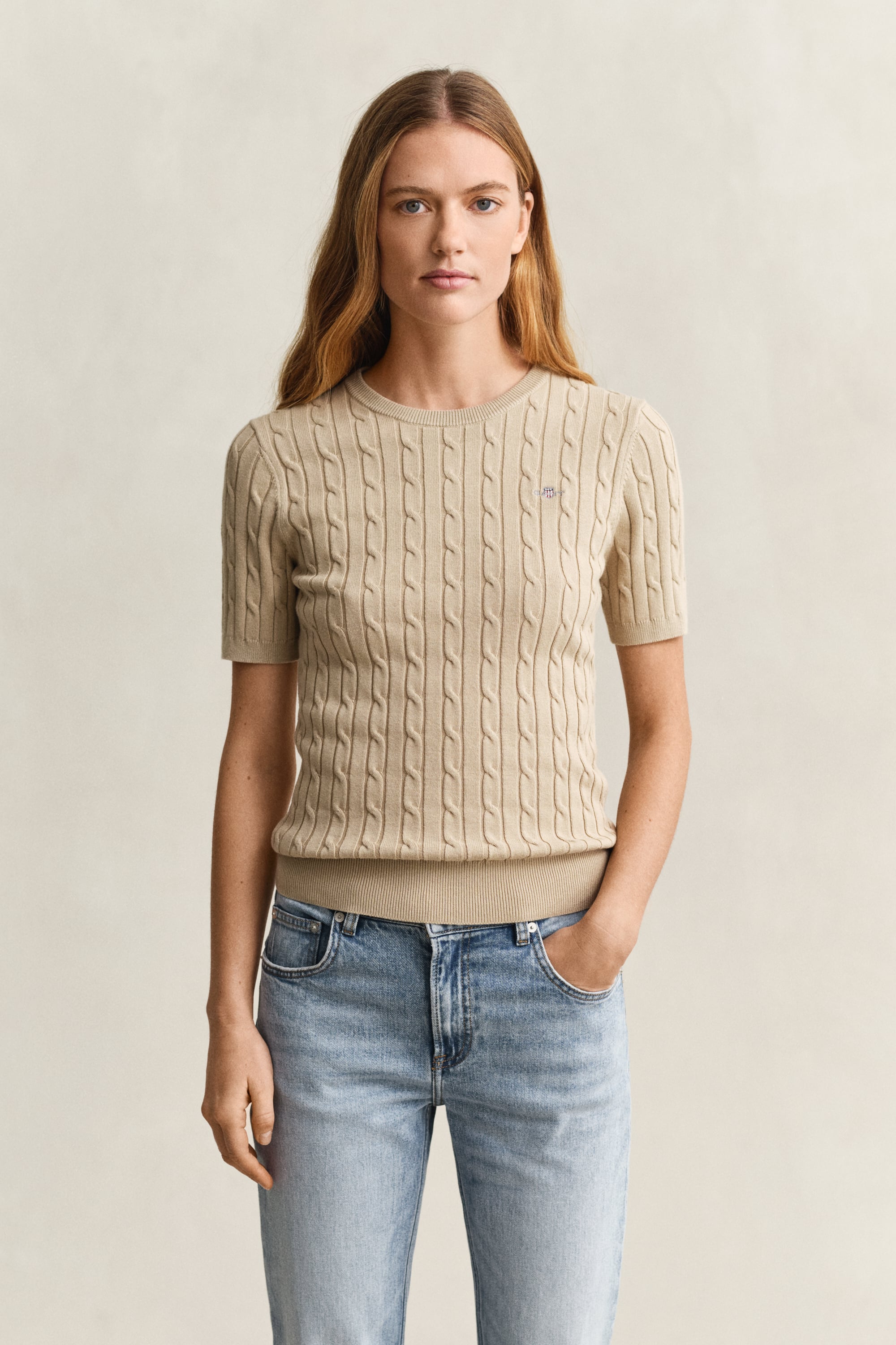 Gant Cable Knit Short Sleeve Sweater
