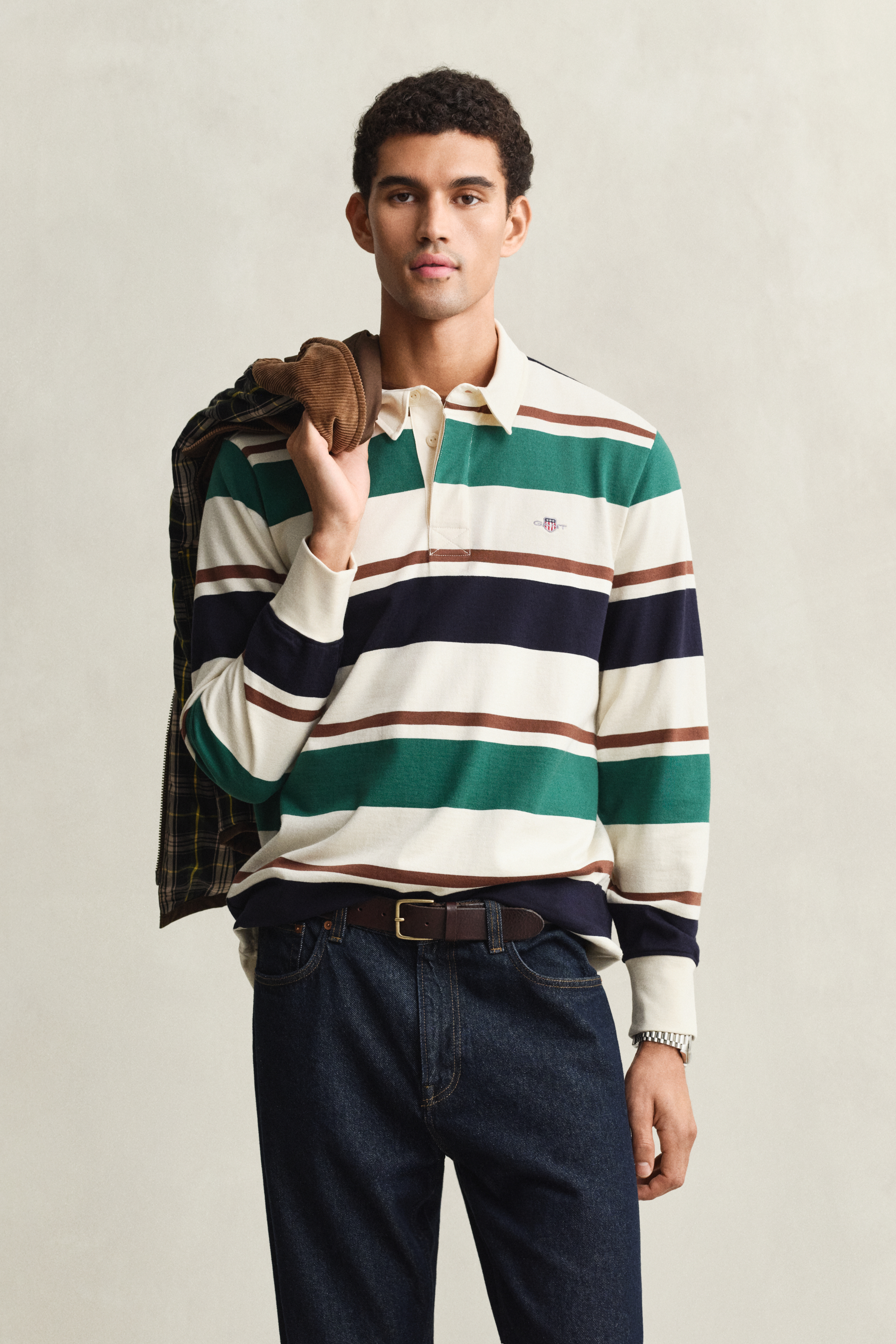 Gant Men's White Striped Heavy Rugger (4Xl) Cream