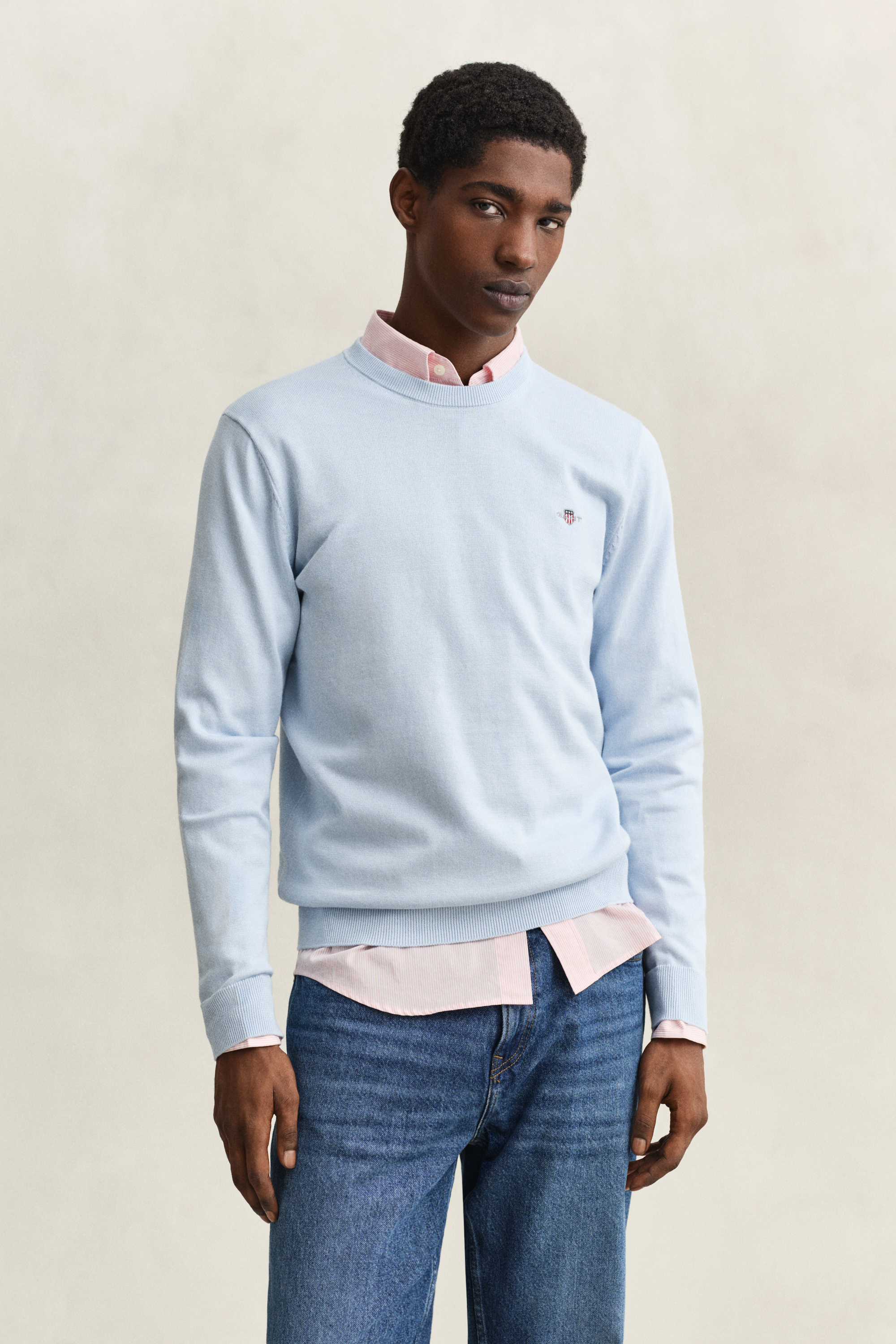 Gant Men's Fresh Blue Cotton Crew Neck Sweater (Xxxl)