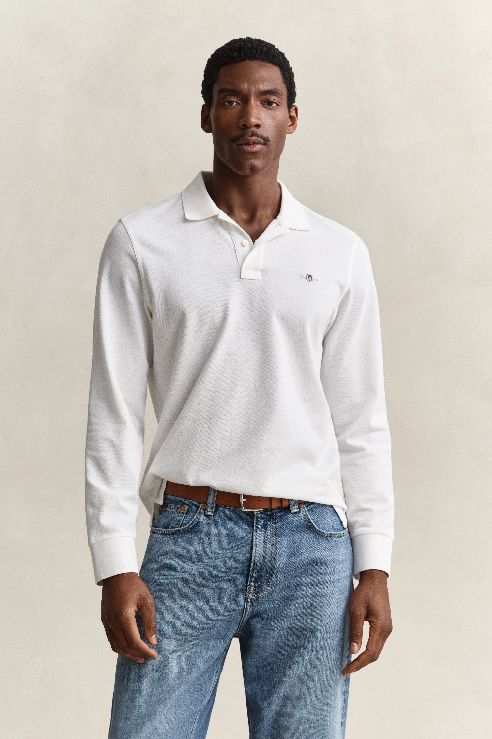 Gant Mens Regular Fit Long Sleeve Shield Logo Pique Rugger - White Cotton - Size Large - Image 6