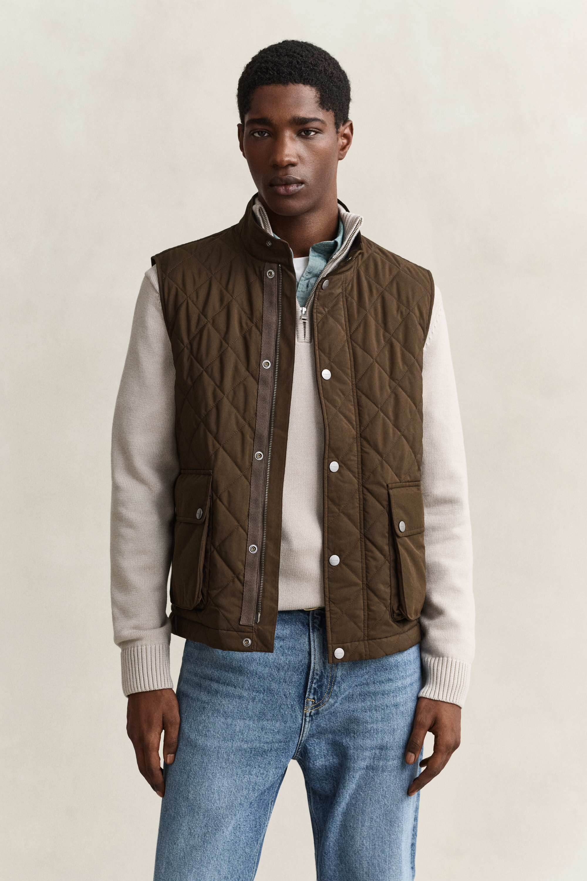 Gant Men's Black Brown Quilted Vest (Xxxl)