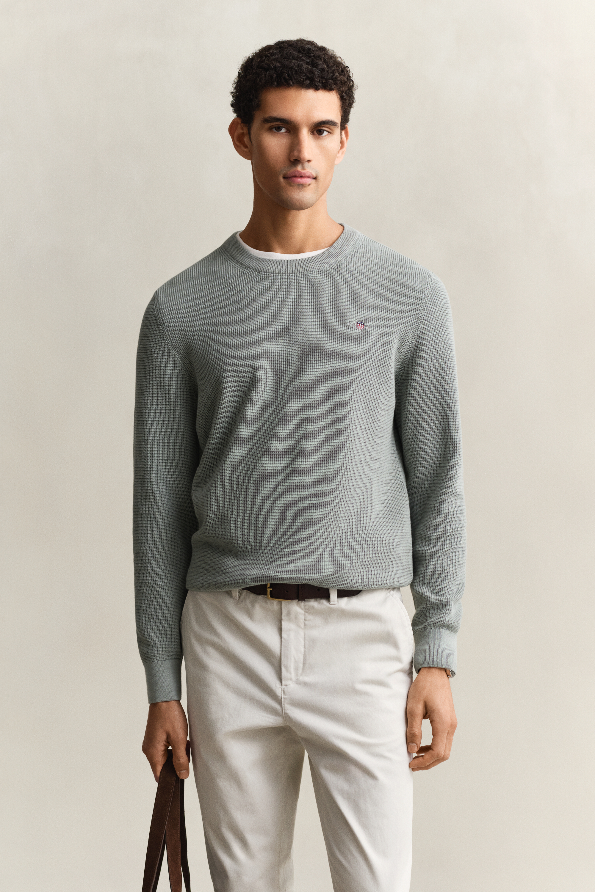 Gant Men's Ceramic Grey Textured Cotton Crew Neck Sweater (Xxxl)