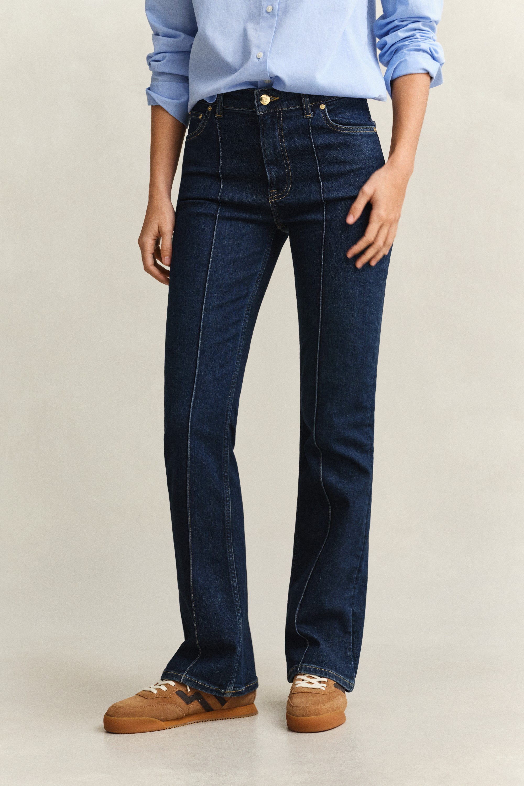 Gant Women's Dark Blue Broken In Slim Flared Pintuck Jeans (34)