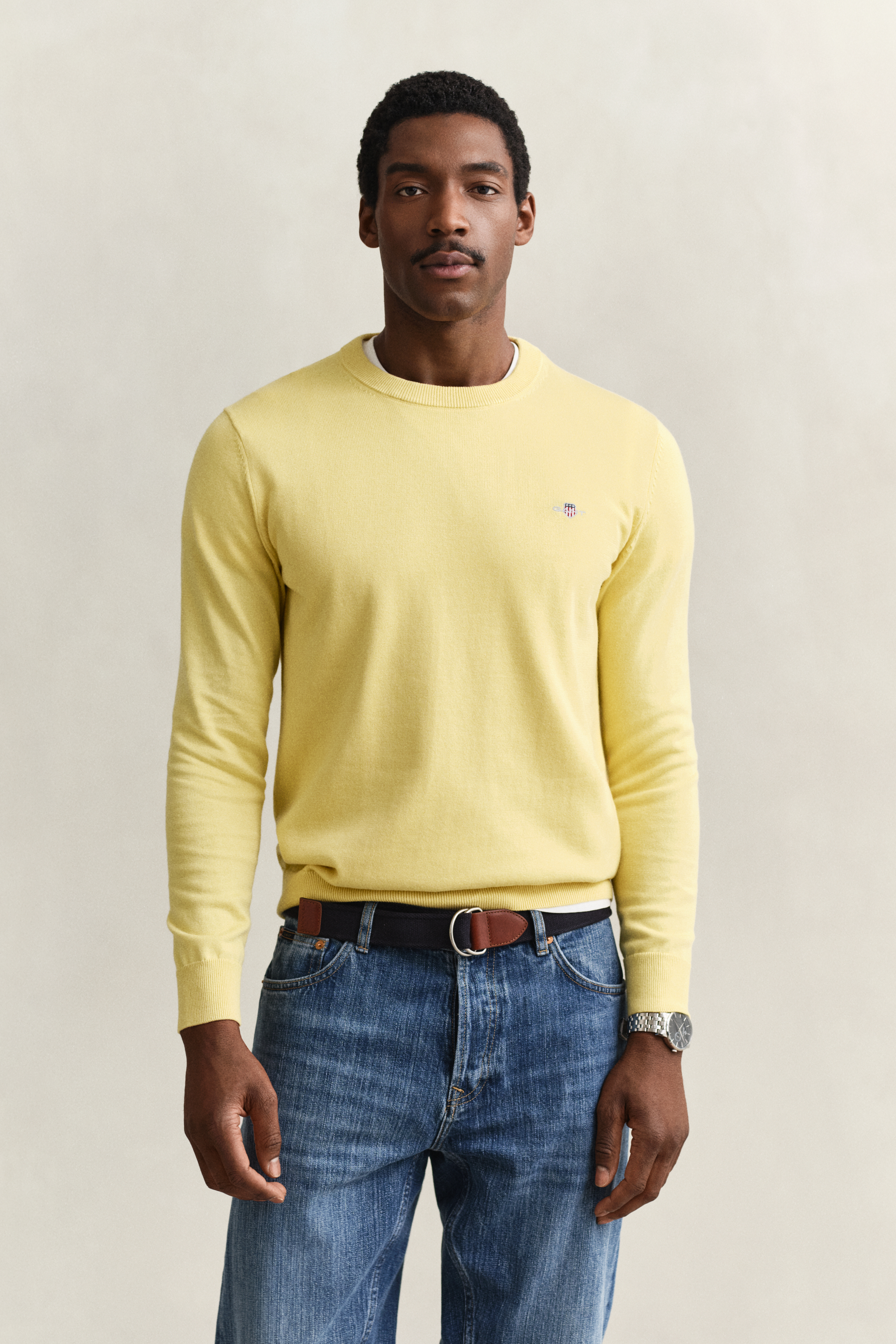 Gant Men's Light Mustard Yellow Cotton Crew Neck Sweater (M)