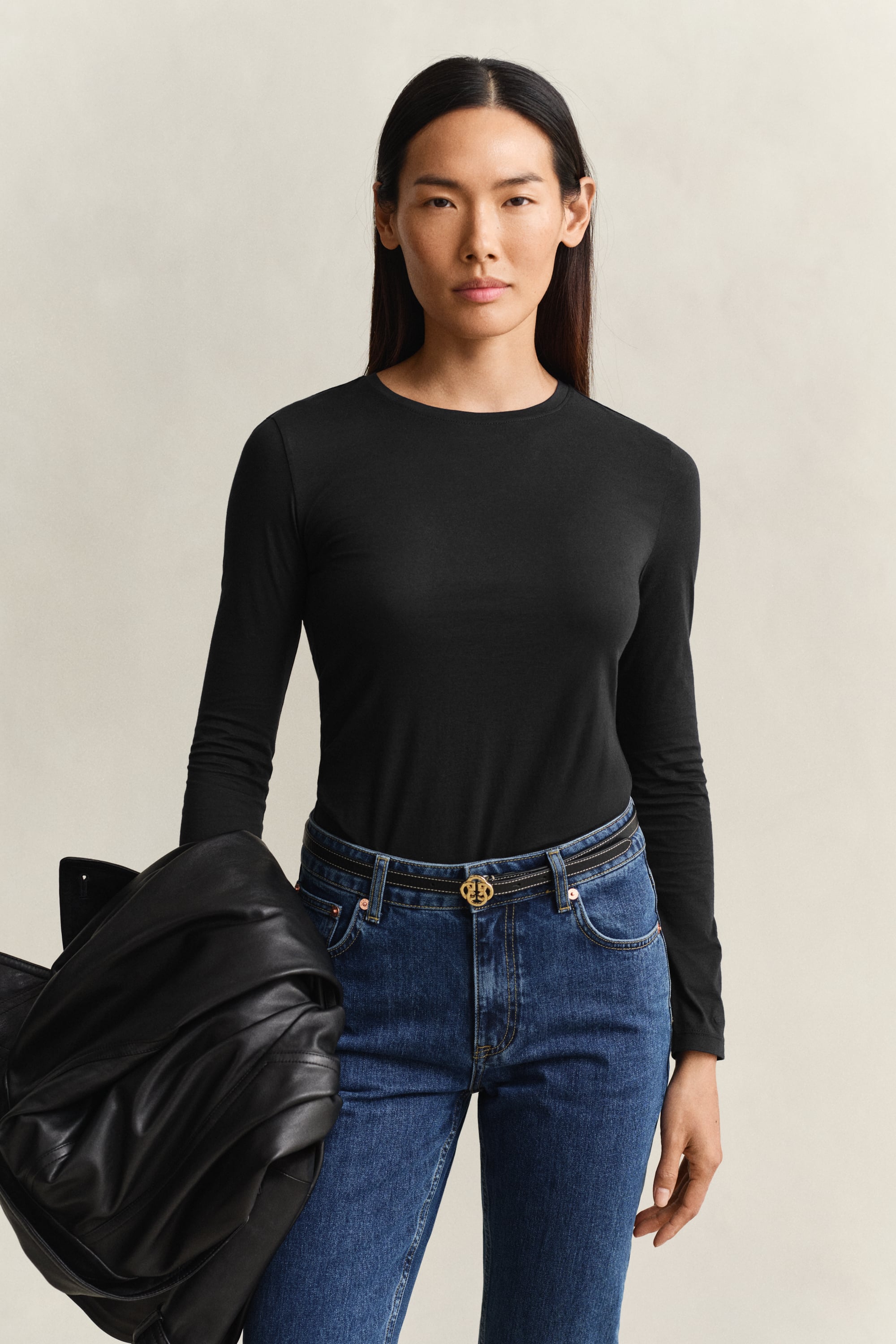 Gant Women's Black Light Cotton Long Sleeve T-Shirt (Xs)