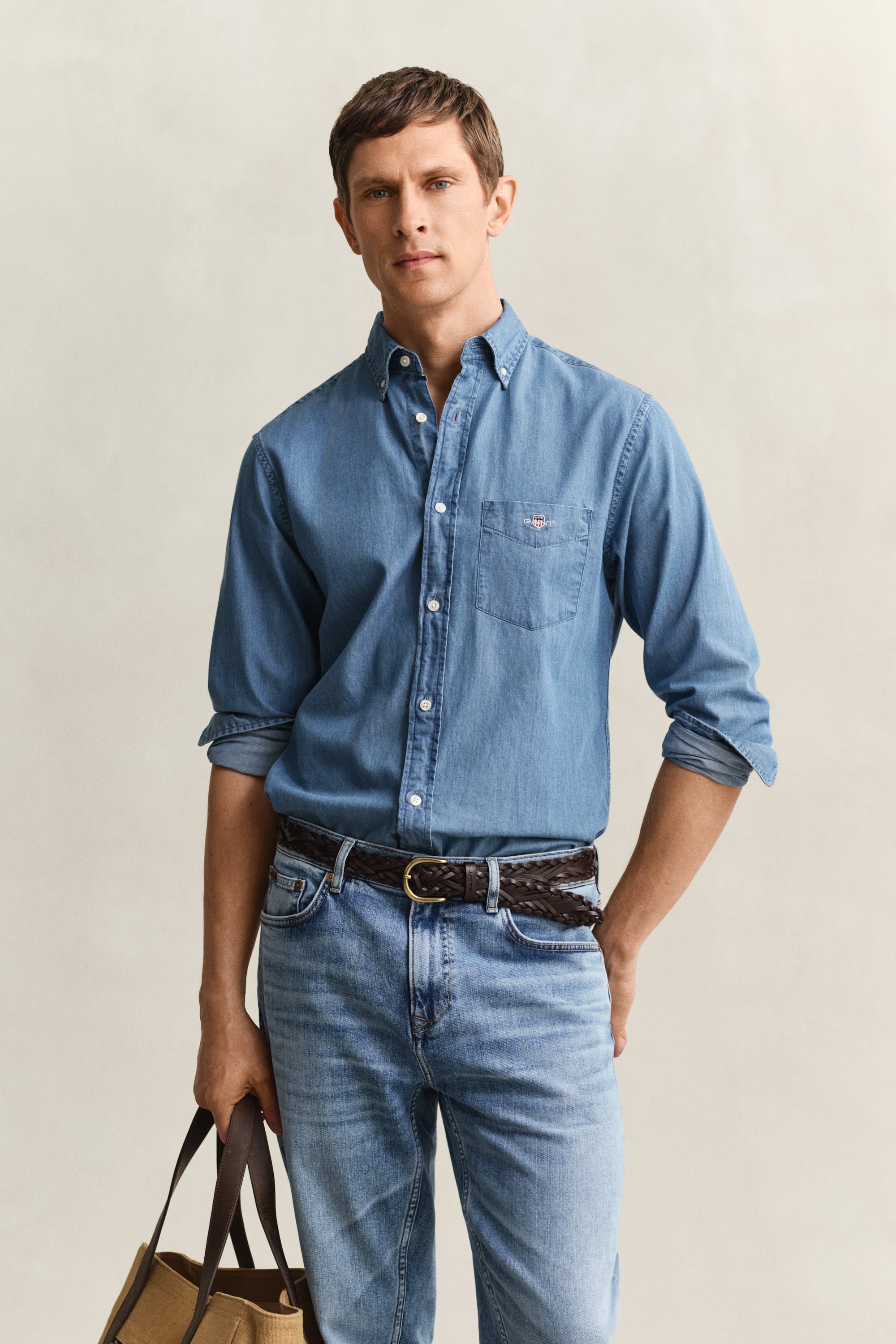 Gant Men's Light Blue Regular Fit Indigo Shirt (Xxl) Semi